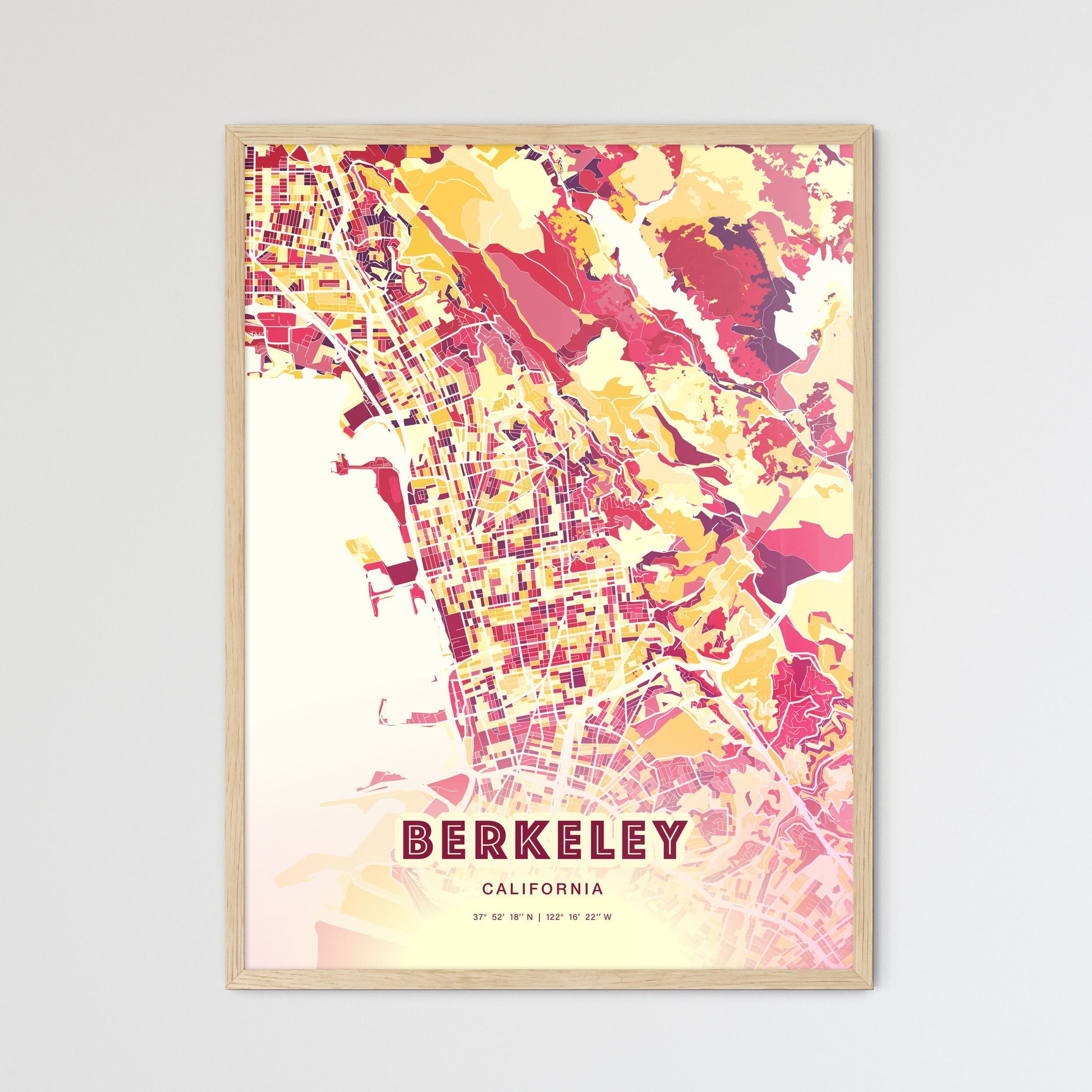 Colorful Berkeley California Fine Art Map Hot Red