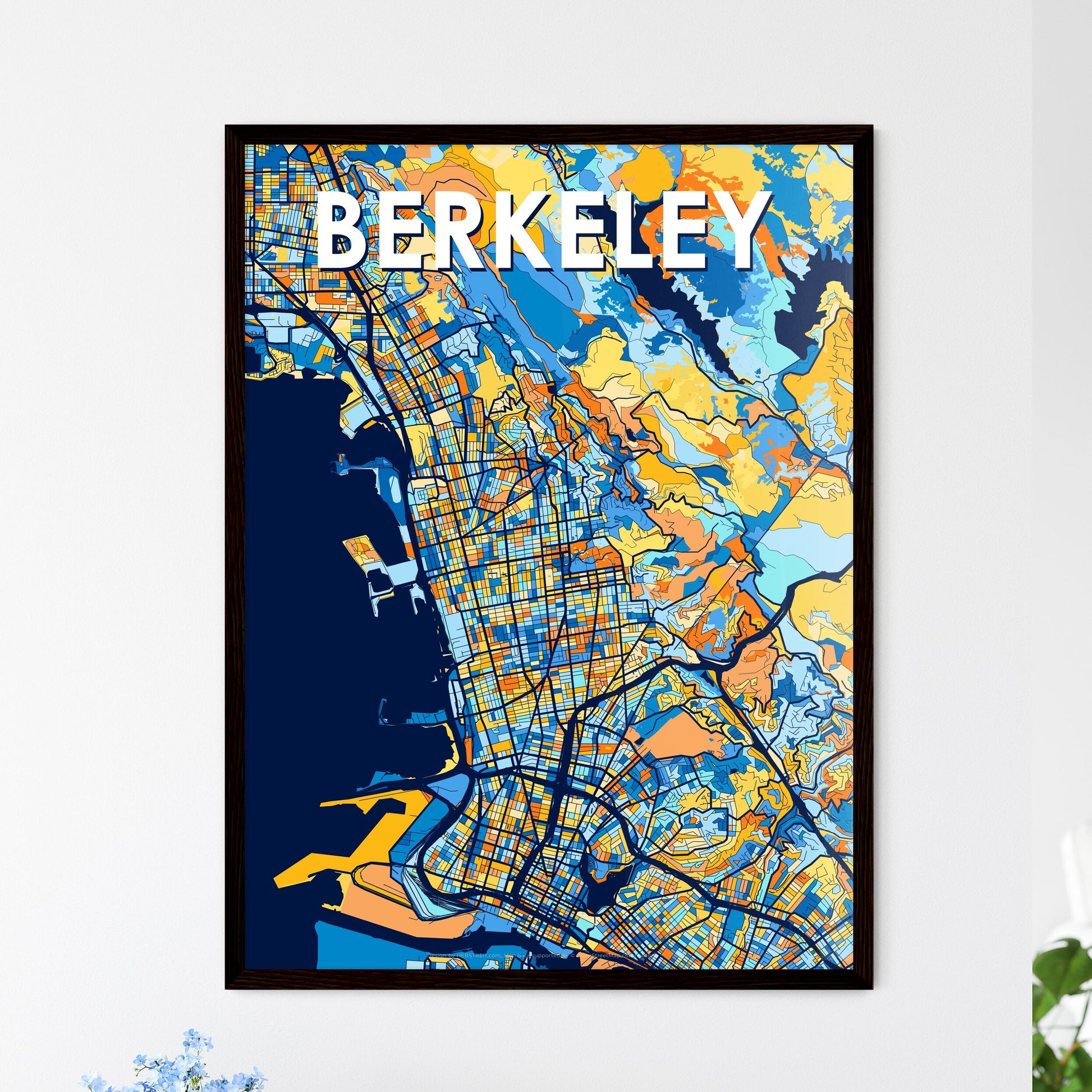 BERKELEY CALIFORNIA Vibrant Colorful Art Map Poster Blue Orange