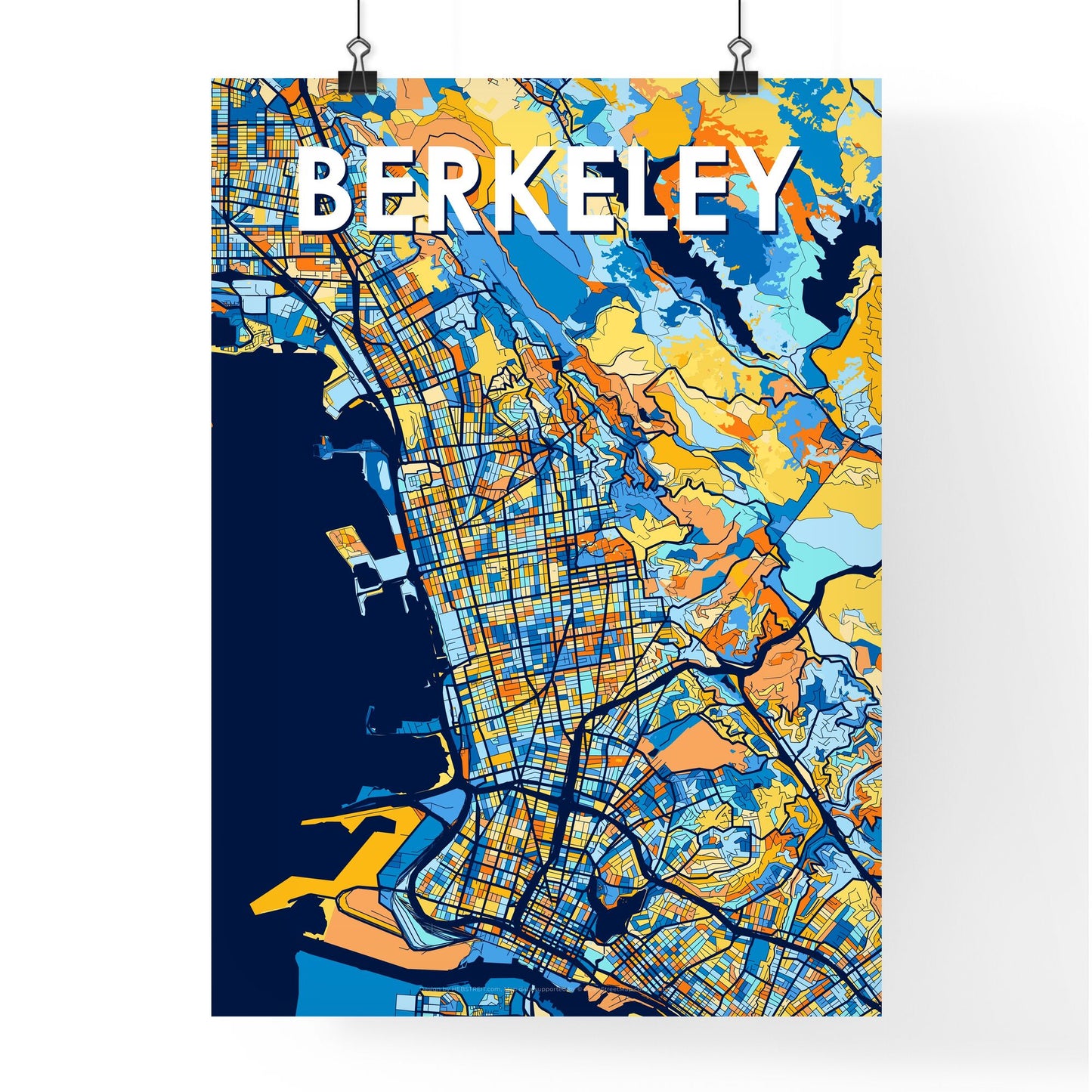 BERKELEY CALIFORNIA Vibrant Colorful Art Map Poster Blue Orange