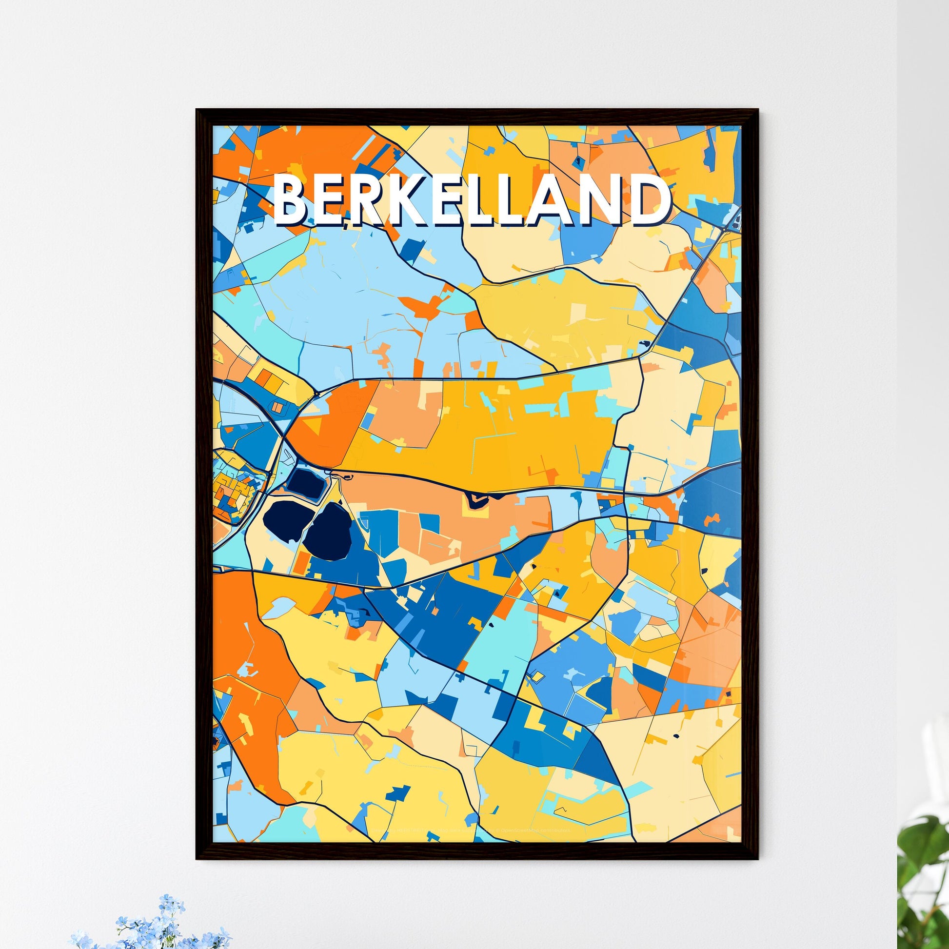 BERKELLAND NETHERLANDS Vibrant Colorful Art Map Poster Blue Orange