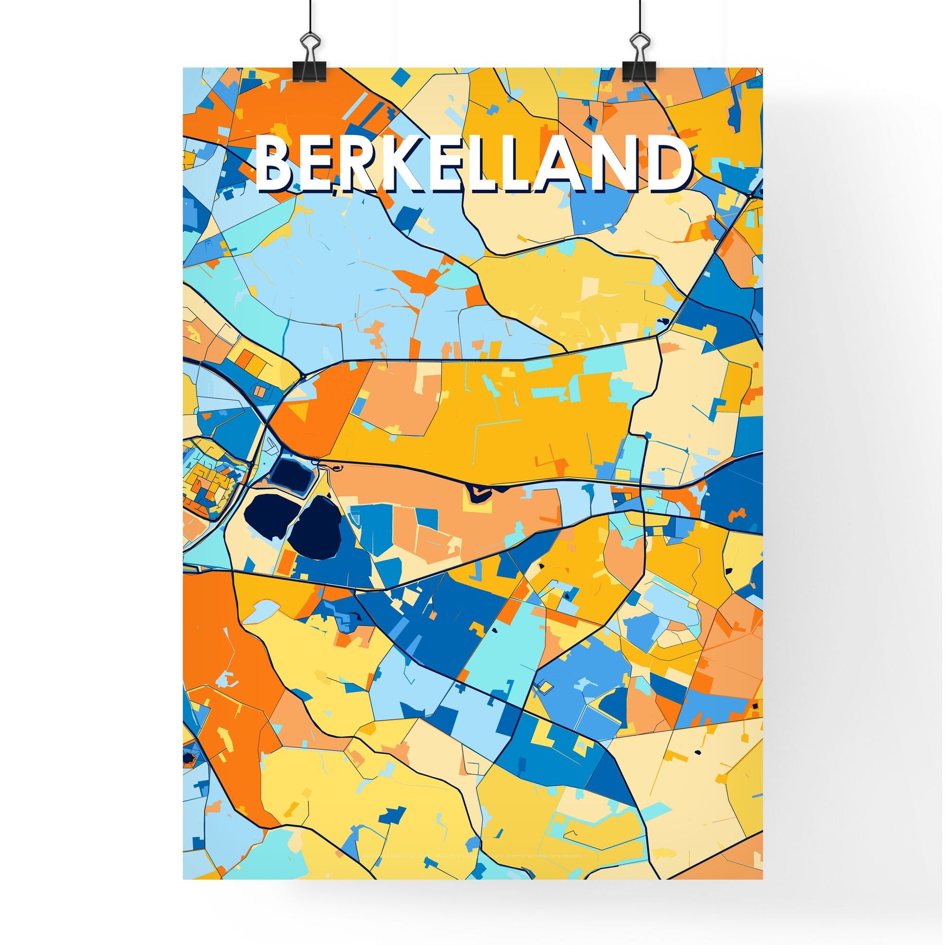 BERKELLAND NETHERLANDS Vibrant Colorful Art Map Poster Blue Orange