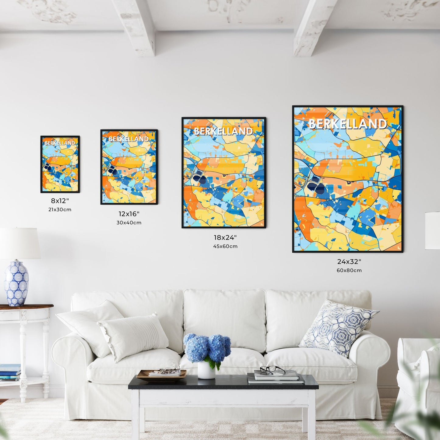 BERKELLAND NETHERLANDS Vibrant Colorful Art Map Poster Blue Orange