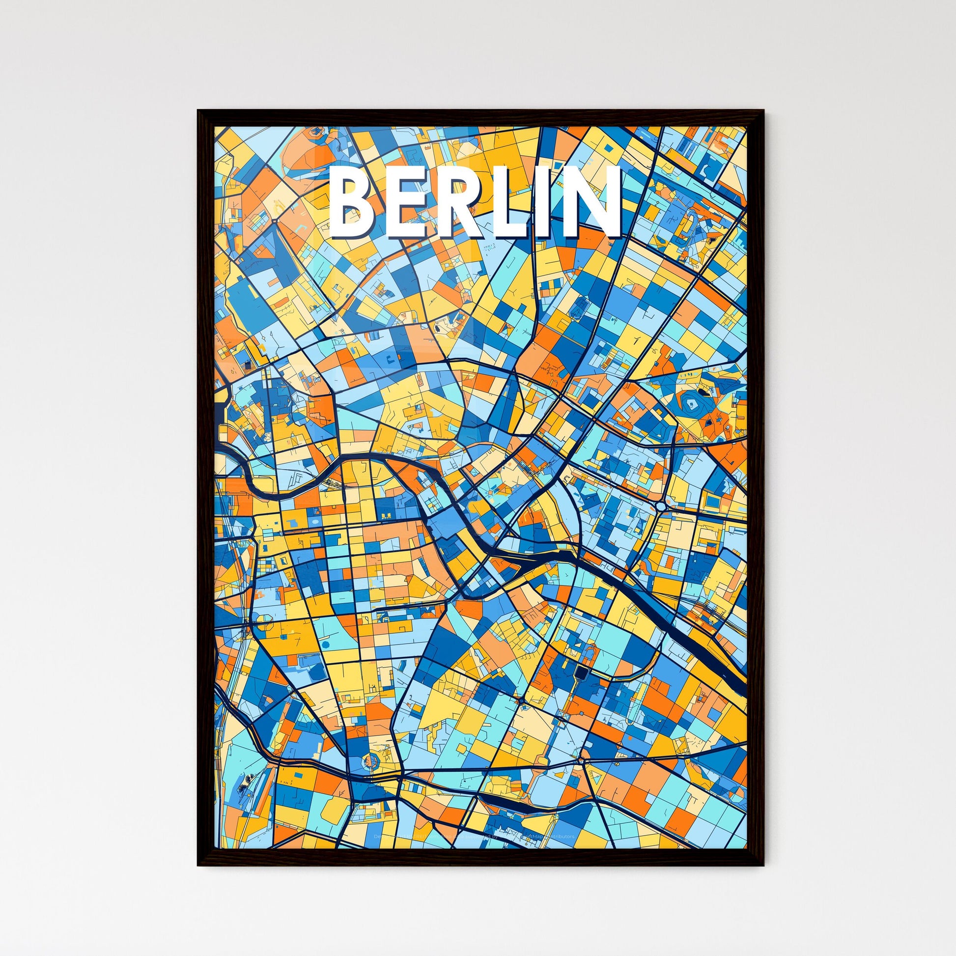 BERLIN GERMANY Vibrant Colorful Art Map Poster Blue Orange