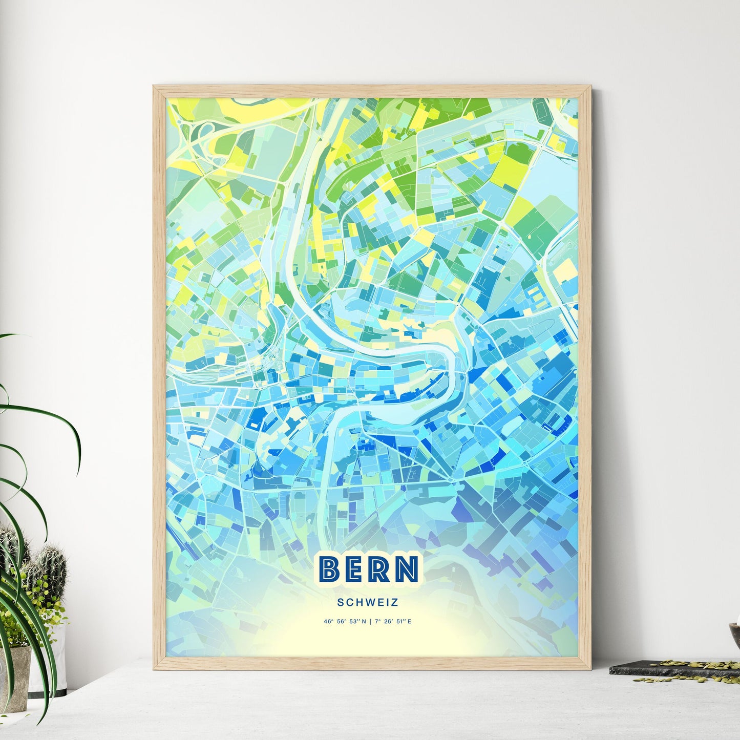Colorful Bern Switzerland Fine Art Map Cool Blue
