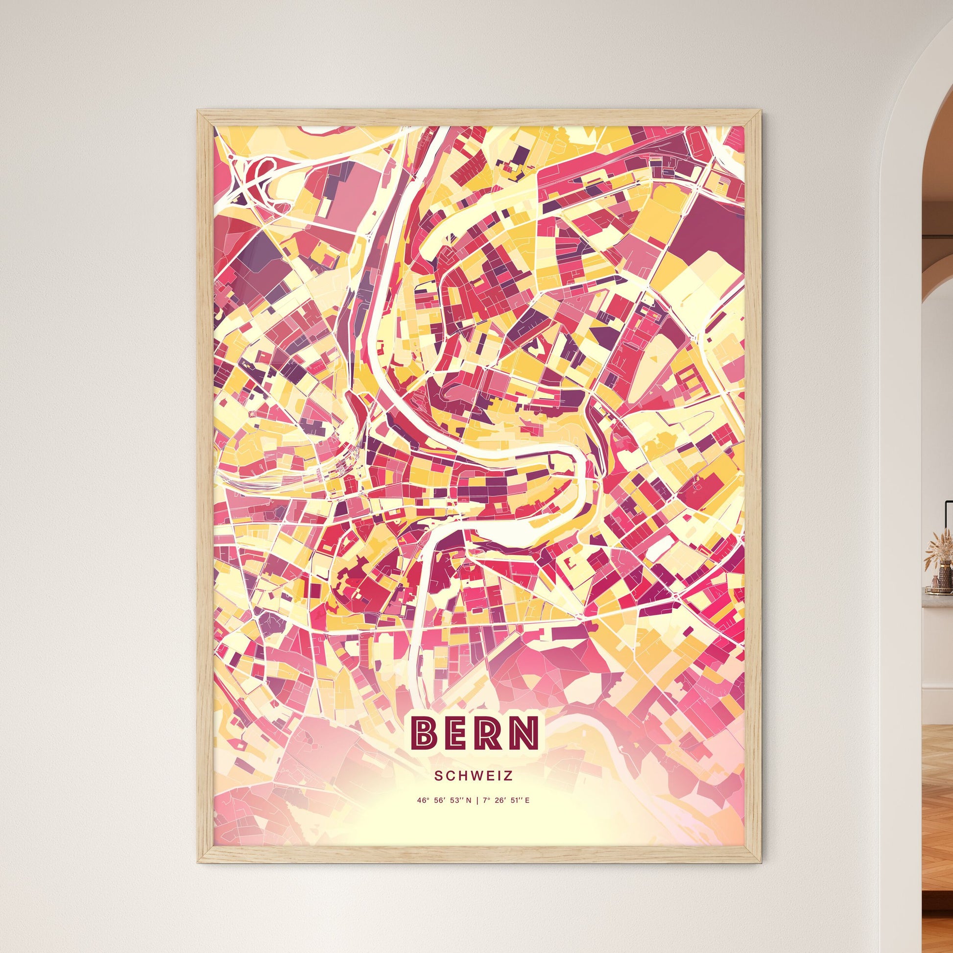 Colorful Bern Switzerland Fine Art Map Hot Red