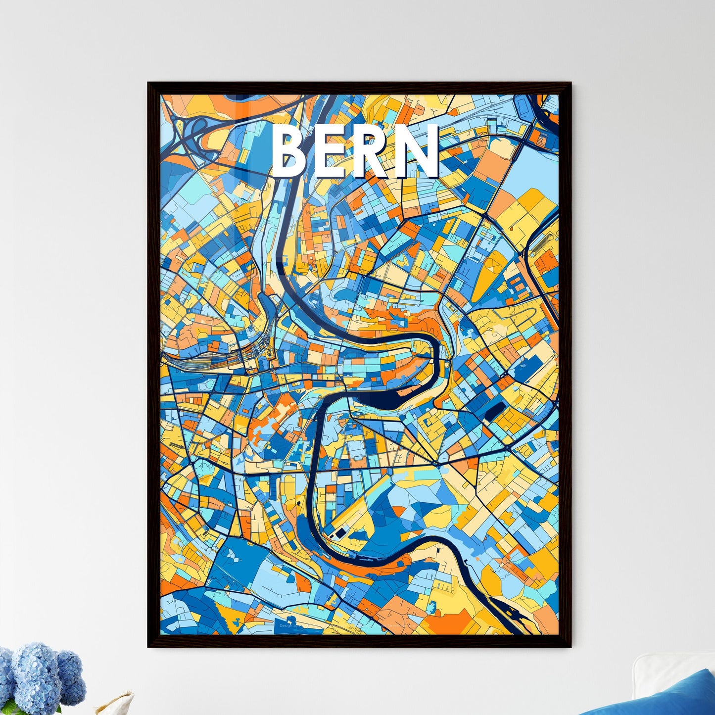 BERN SWITZERLAND Vibrant Colorful Art Map Poster Blue Orange