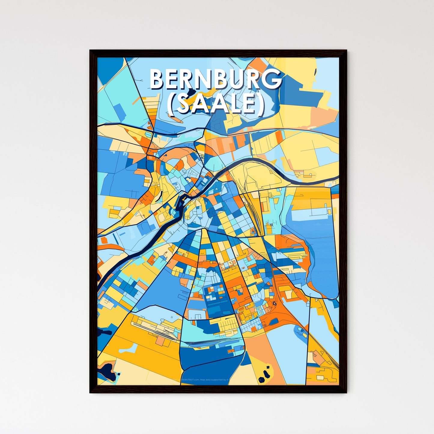 BERNBURG (SAALE) GERMANY Vibrant Colorful Art Map Poster Blue Orange