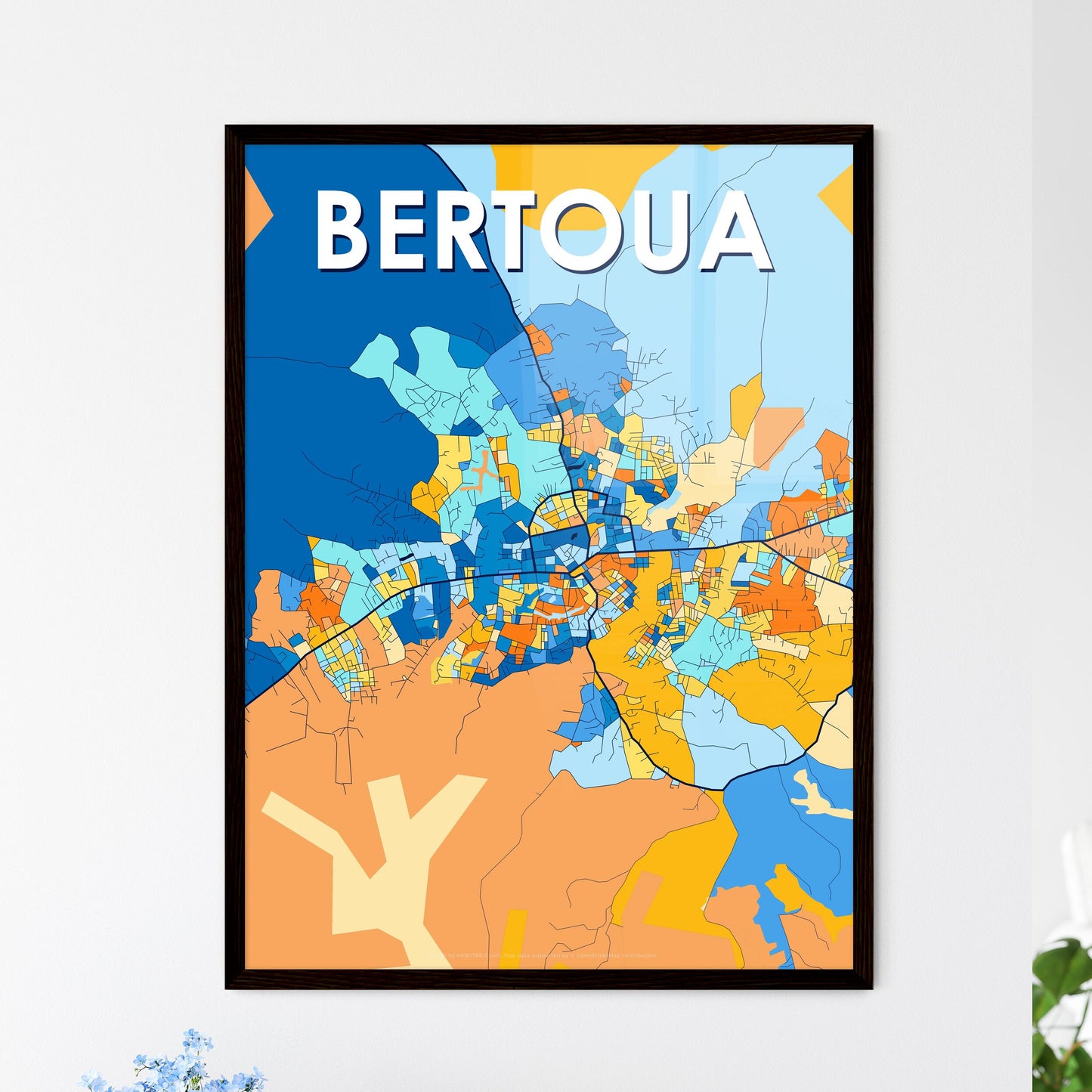 BERTOUA CAMEROON Vibrant Colorful Art Map Poster Blue Orange