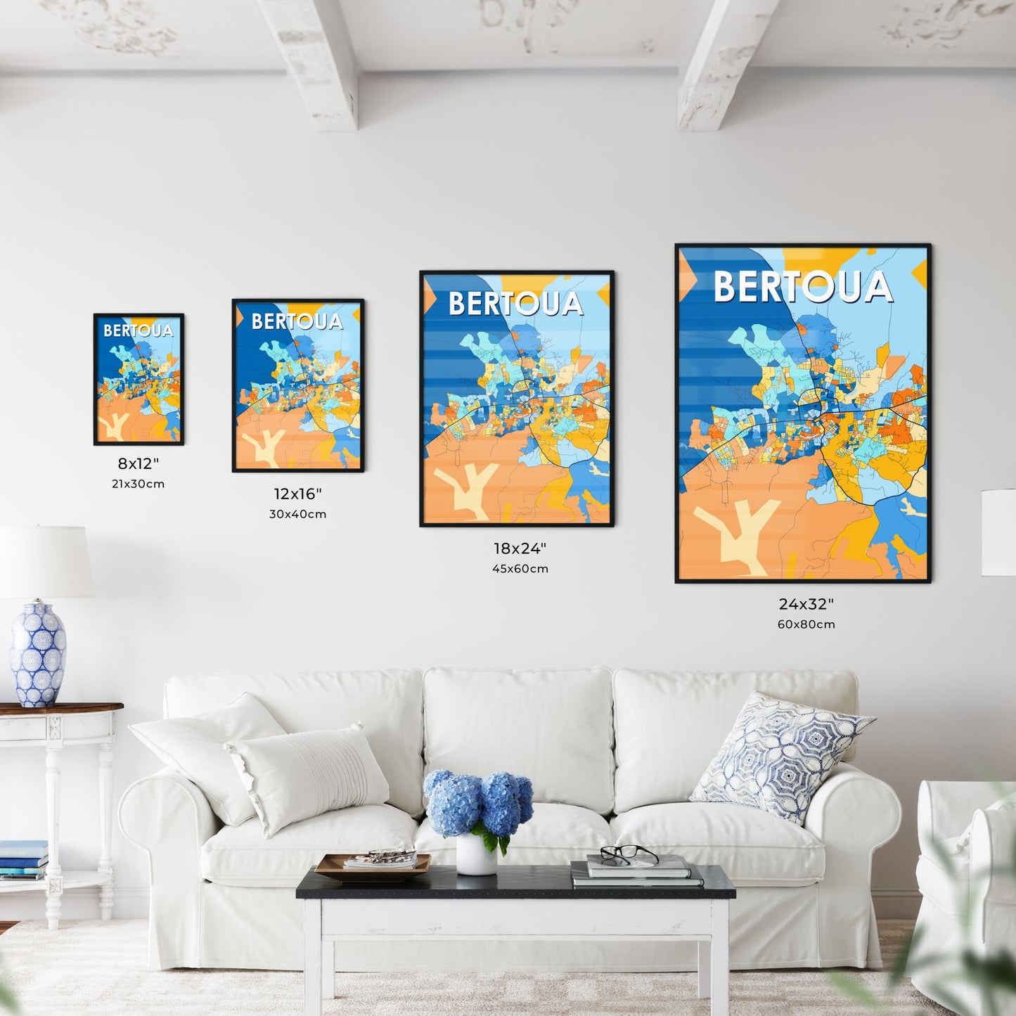 BERTOUA CAMEROON Vibrant Colorful Art Map Poster Blue Orange