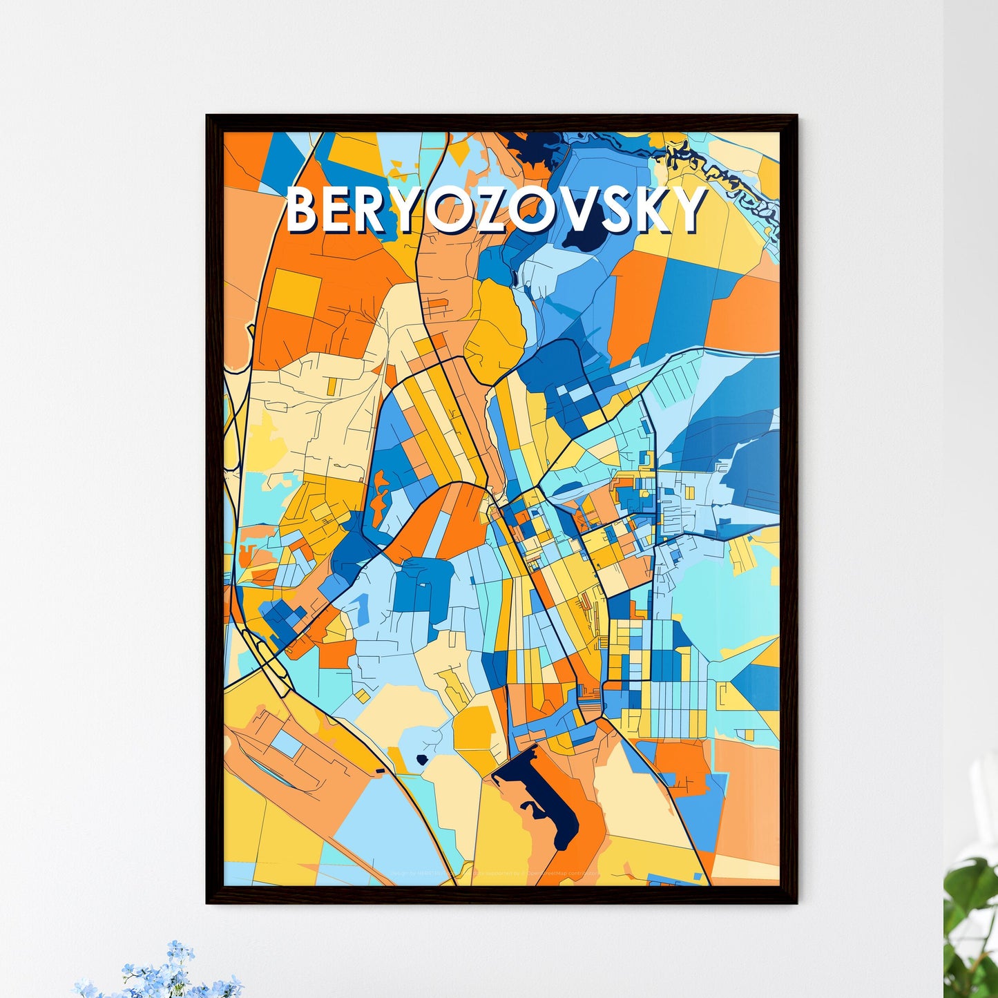 BERYOZOVSKY RUSSIA Vibrant Colorful Art Map Poster Blue Orange