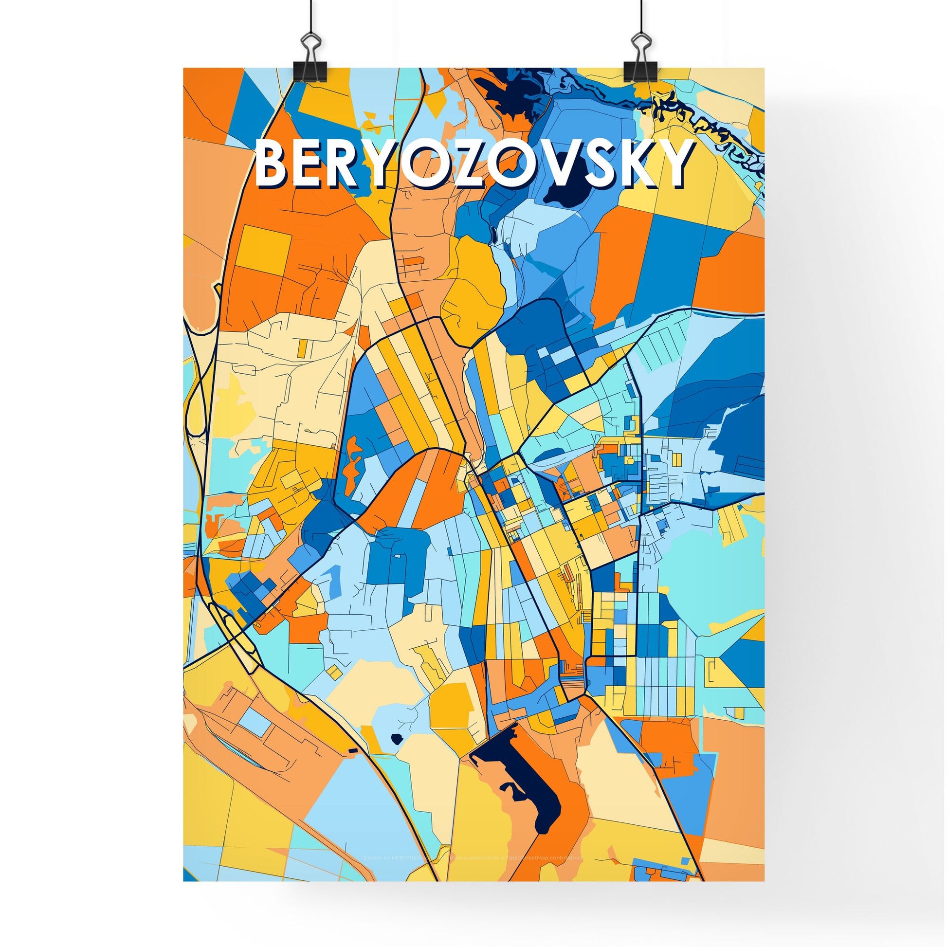 BERYOZOVSKY RUSSIA Vibrant Colorful Art Map Poster Blue Orange