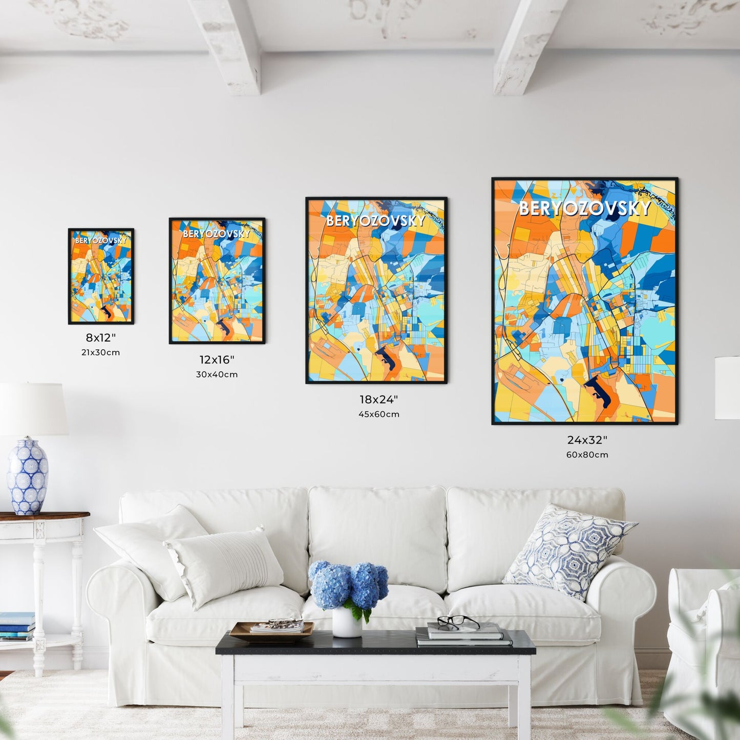 BERYOZOVSKY RUSSIA Vibrant Colorful Art Map Poster Blue Orange