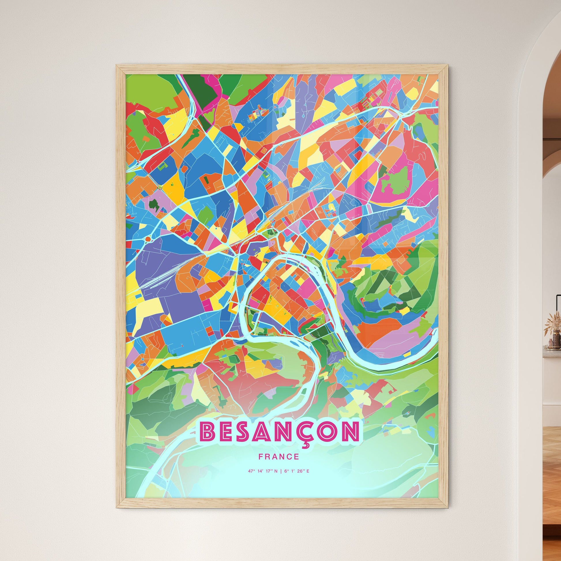 Colorful Besancon France Fine Art Map Crazy Colors