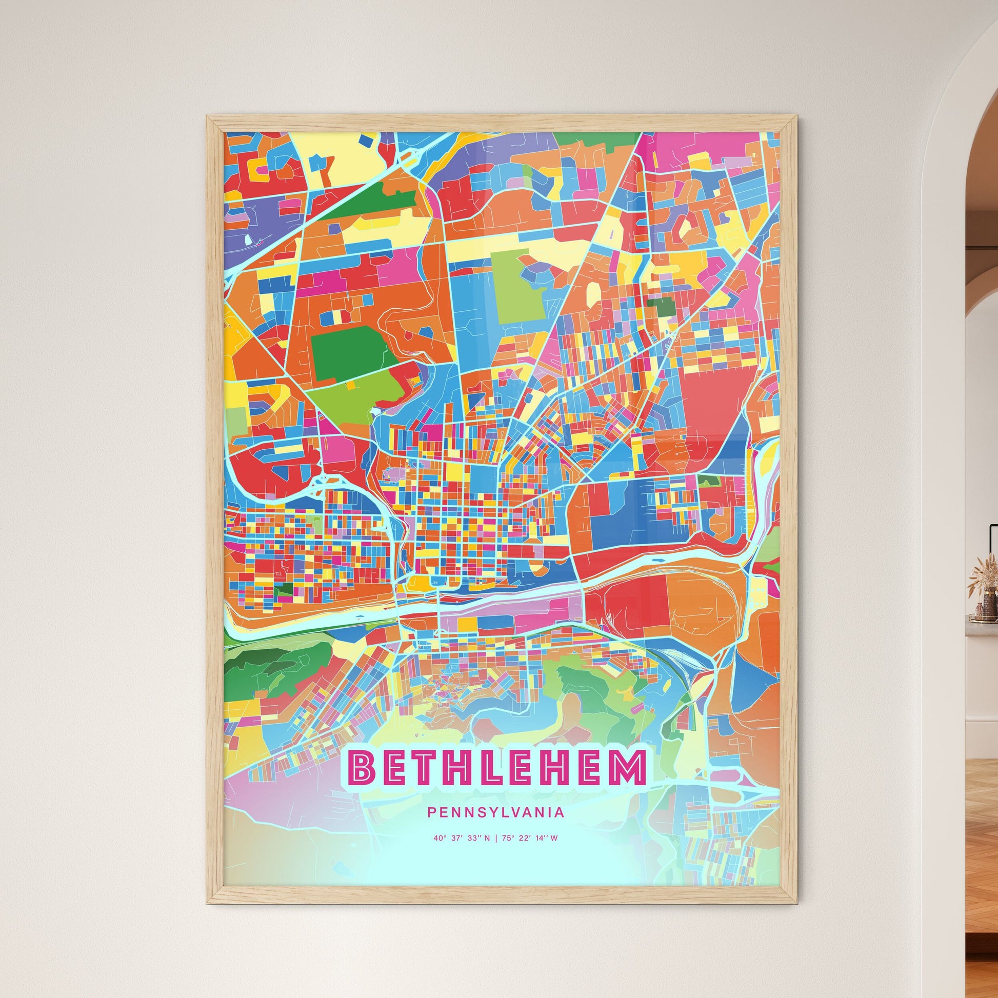 Colorful Bethlehem Pennsylvania Fine Art Map Crazy Colors