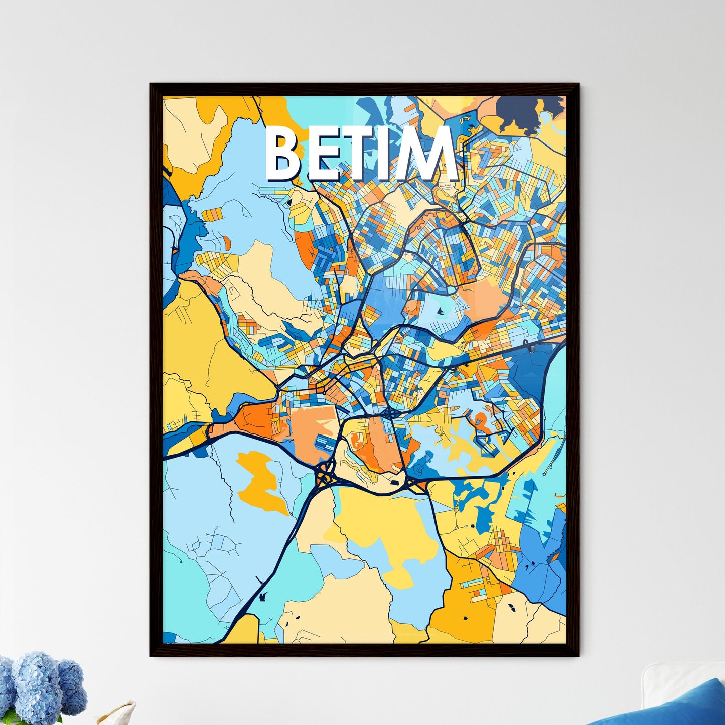 BETIM BRAZIL Vibrant Colorful Art Map Poster Blue Orange