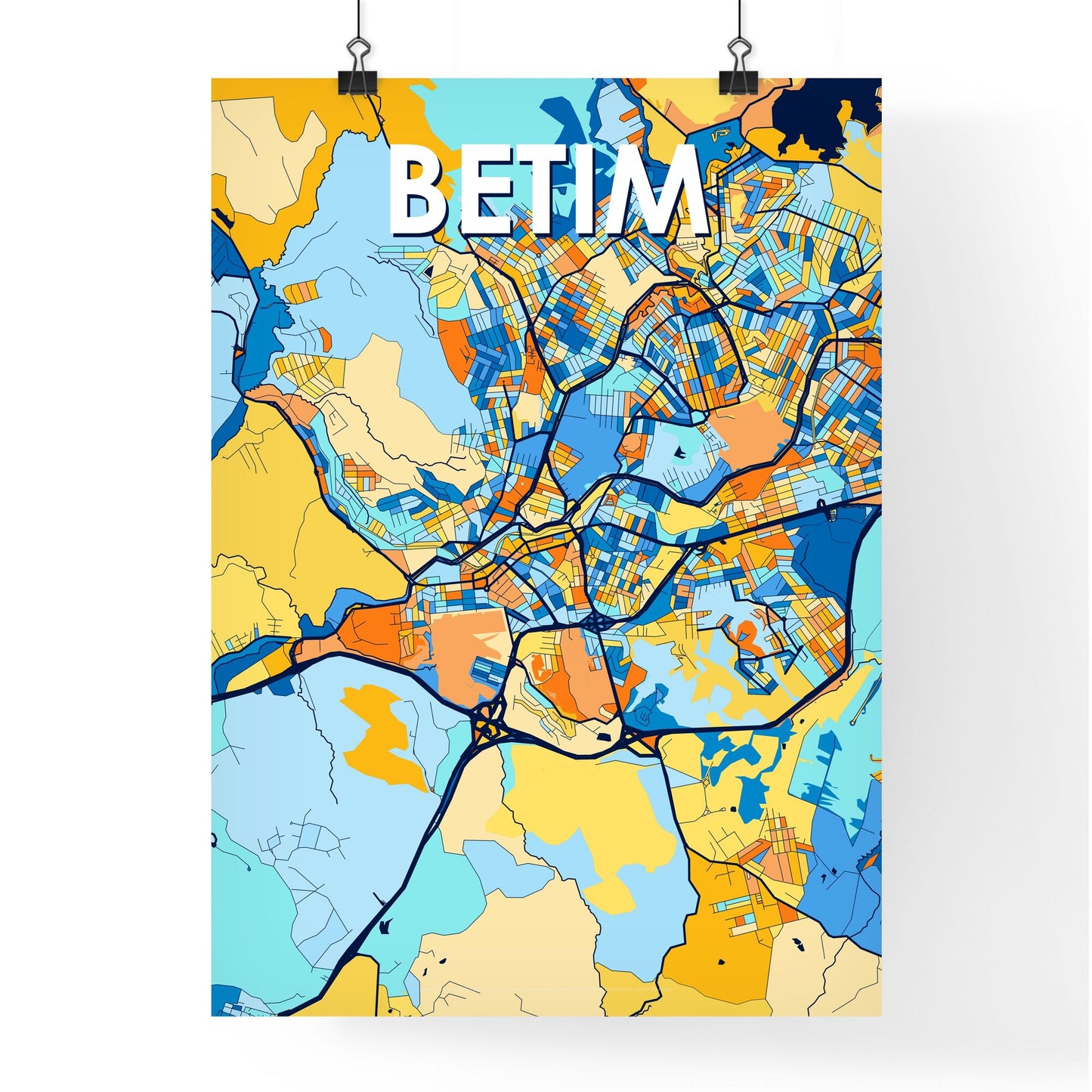 BETIM BRAZIL Vibrant Colorful Art Map Poster Blue Orange