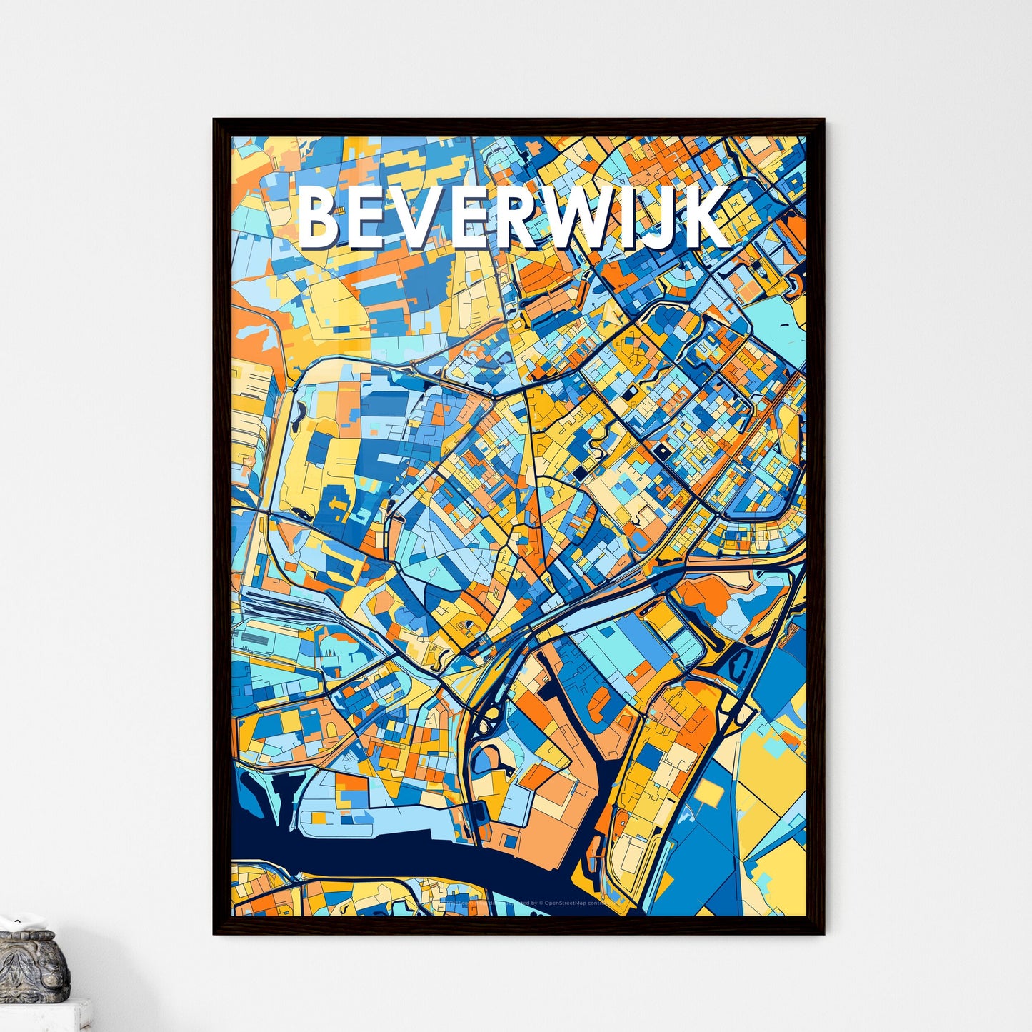 BEVERWIJK NETHERLANDS Vibrant Colorful Art Map Poster Blue Orange