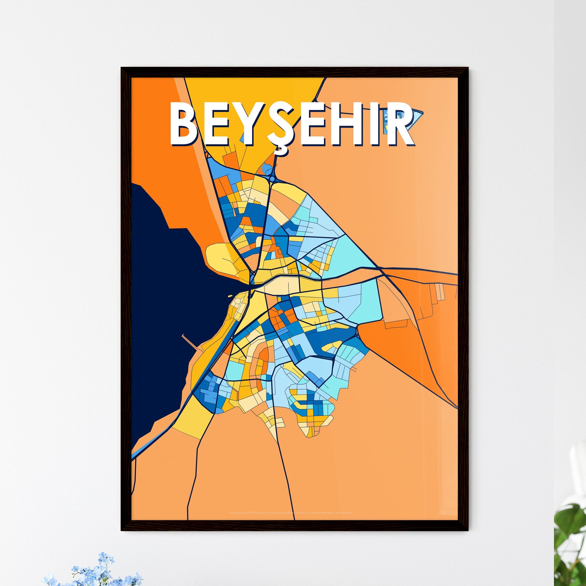 BEYŞEHIR TURKEY Vibrant Colorful Art Map Poster Blue Orange