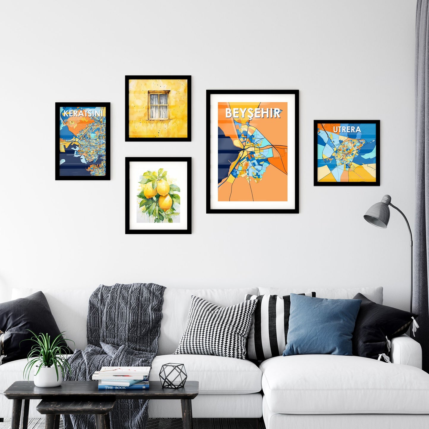 BEYŞEHIR TURKEY Vibrant Colorful Art Map Poster Blue Orange