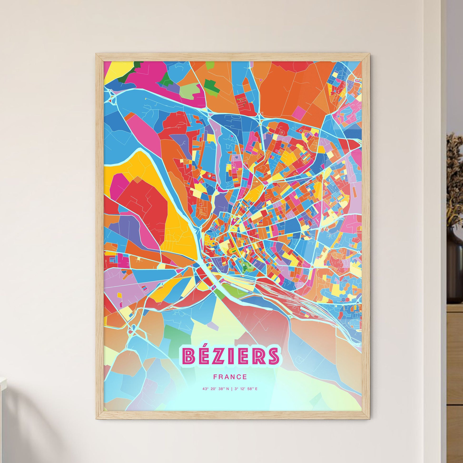 Colorful Béziers France Fine Art Map Crazy Colors