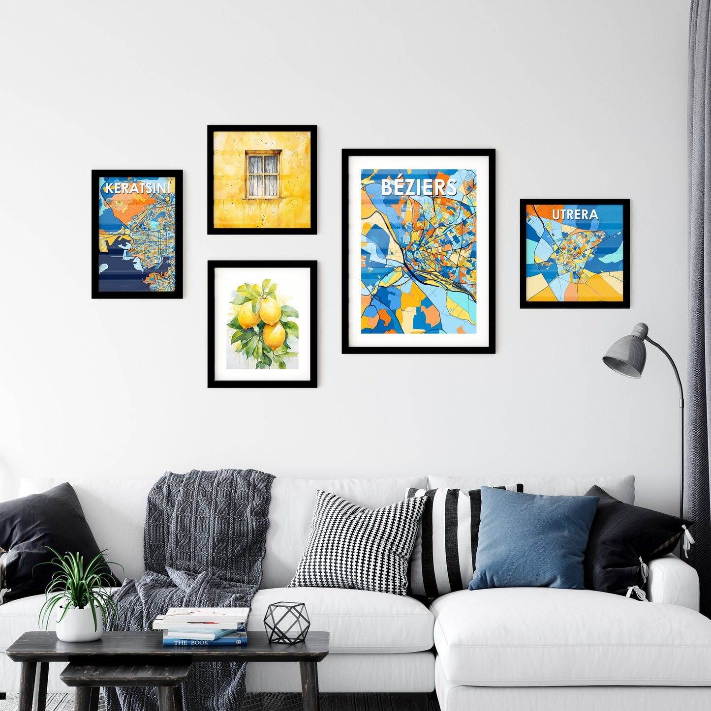 BÉZIERS FRANCE Vibrant Colorful Art Map Poster Blue Orange