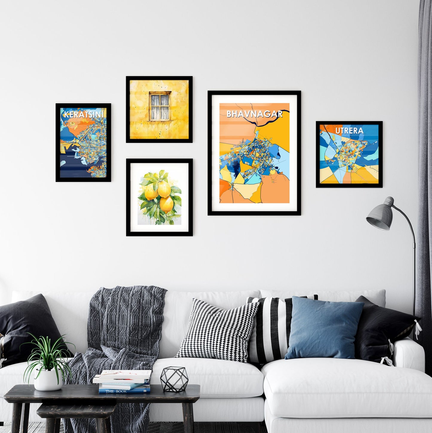 BHAVNAGAR INDIA Vibrant Colorful Art Map Poster Blue Orange