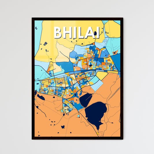 BHILAI INDIA Vibrant Colorful Art Map Poster Blue Orange