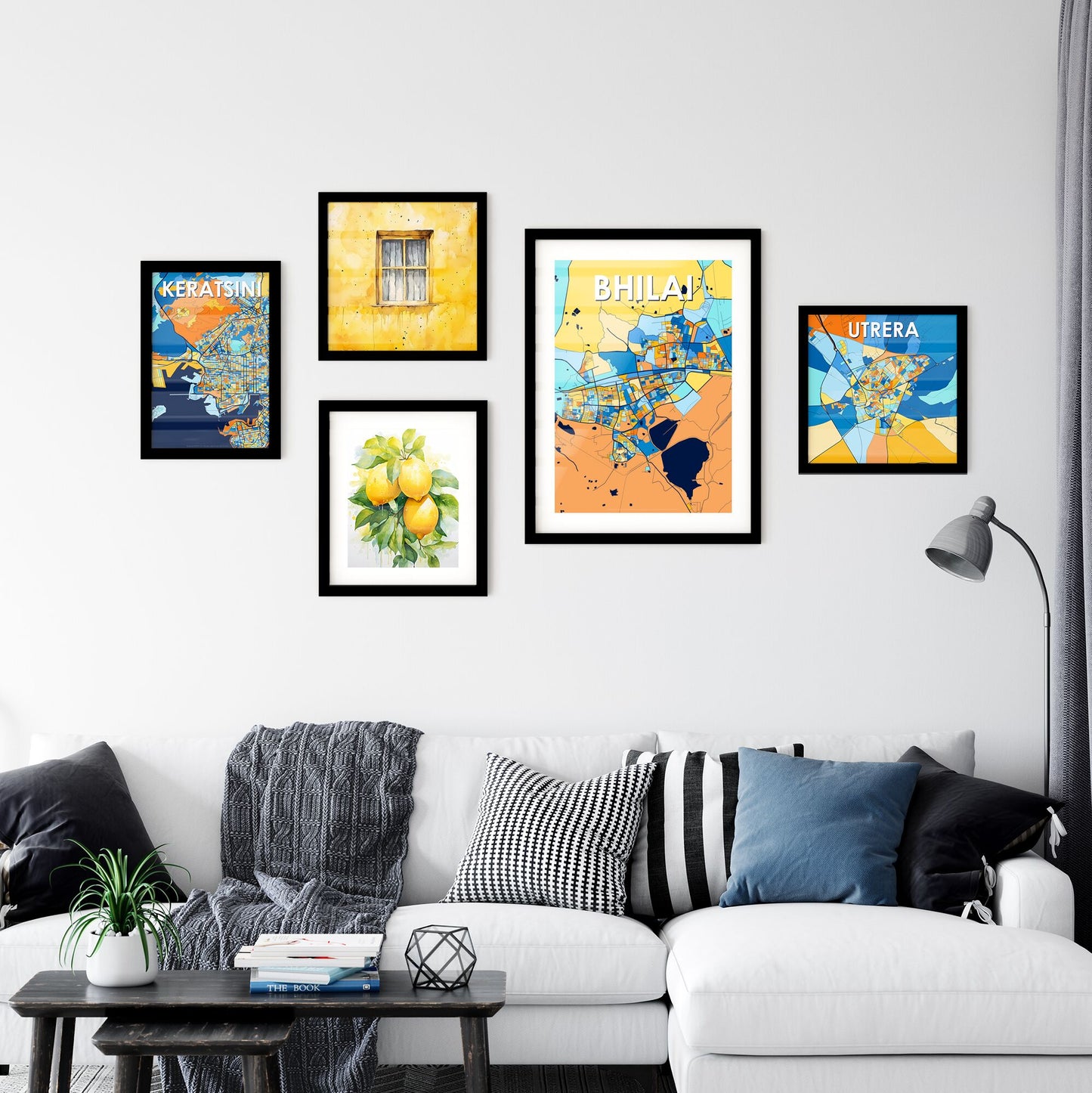 BHILAI INDIA Vibrant Colorful Art Map Poster Blue Orange