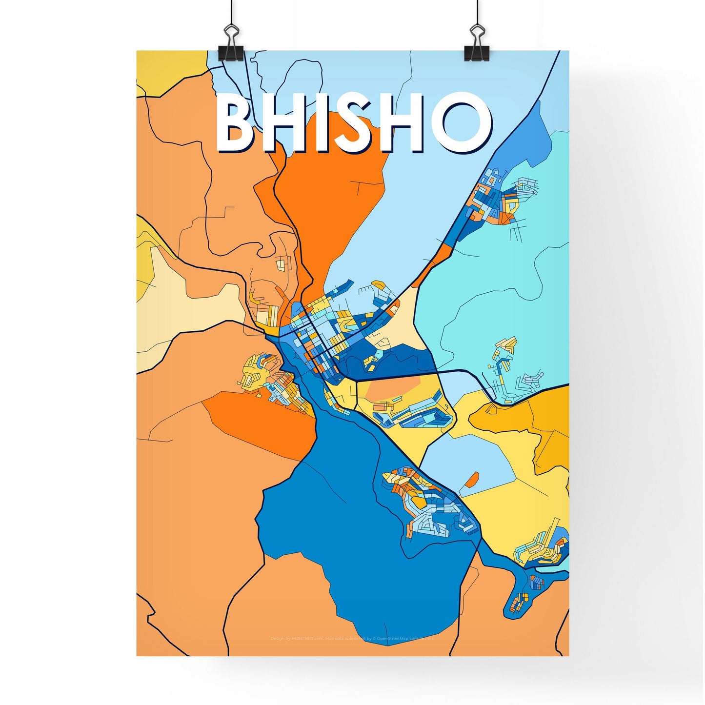 BHISHO SOUTH AFRICA Vibrant Colorful Art Map Poster Blue Orange