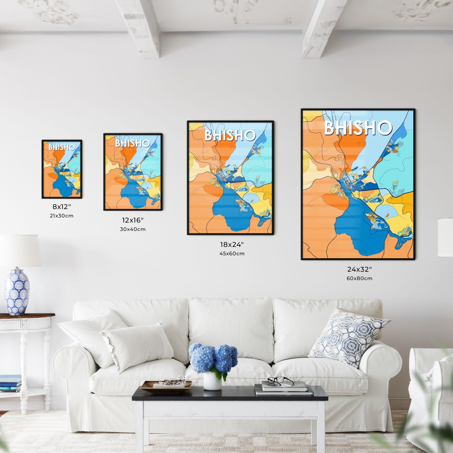 BHISHO SOUTH AFRICA Vibrant Colorful Art Map Poster Blue Orange