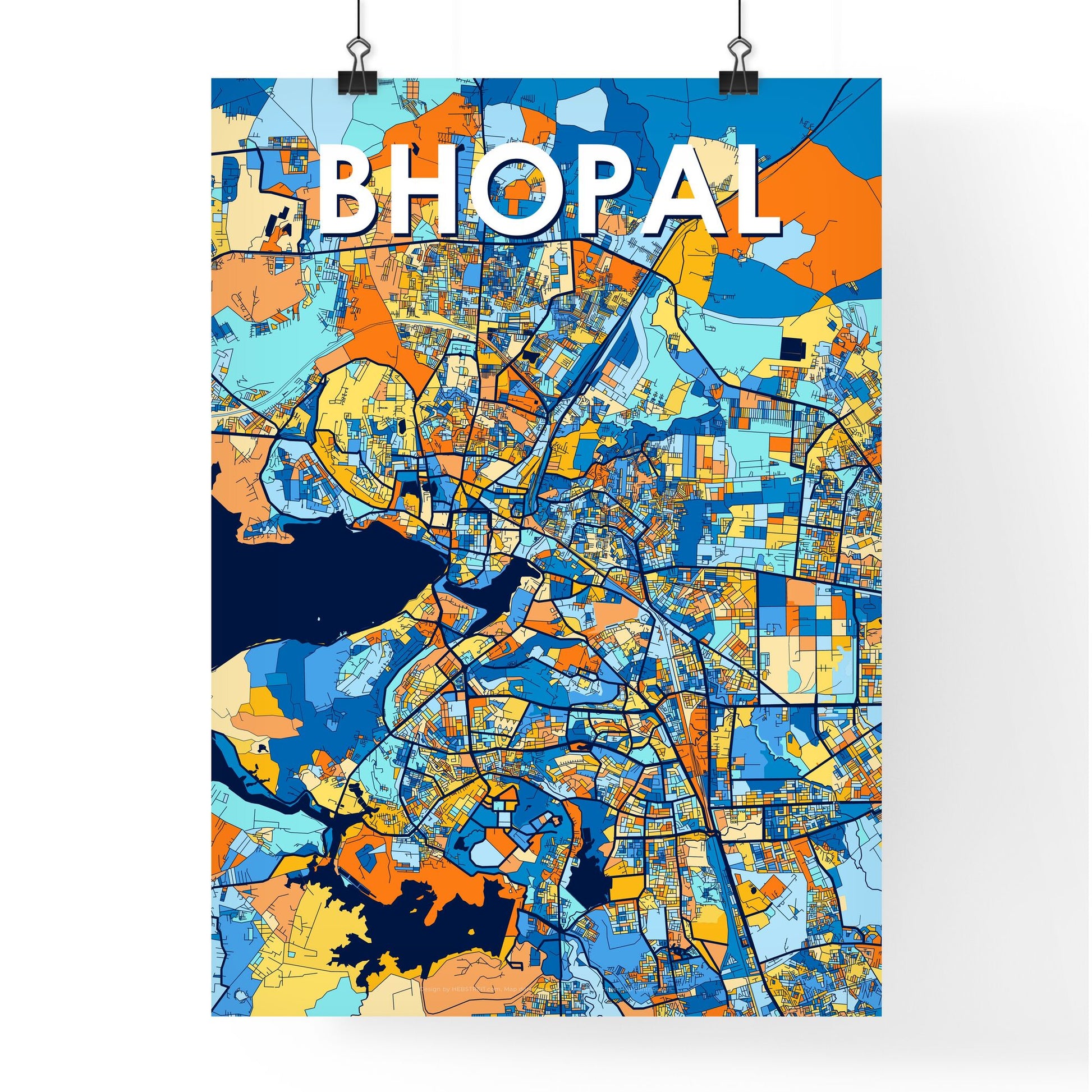 BHOPAL INDIA Vibrant Colorful Art Map Poster Blue Orange