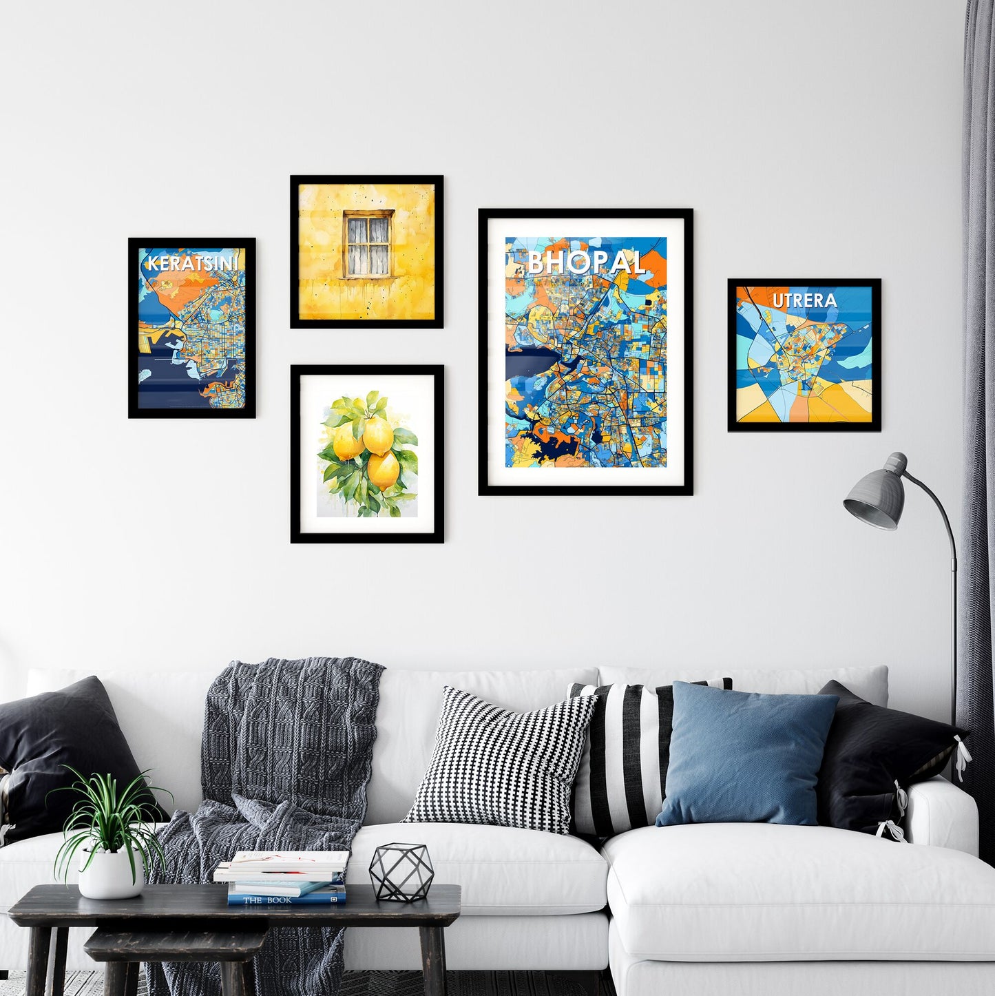 BHOPAL INDIA Vibrant Colorful Art Map Poster Blue Orange