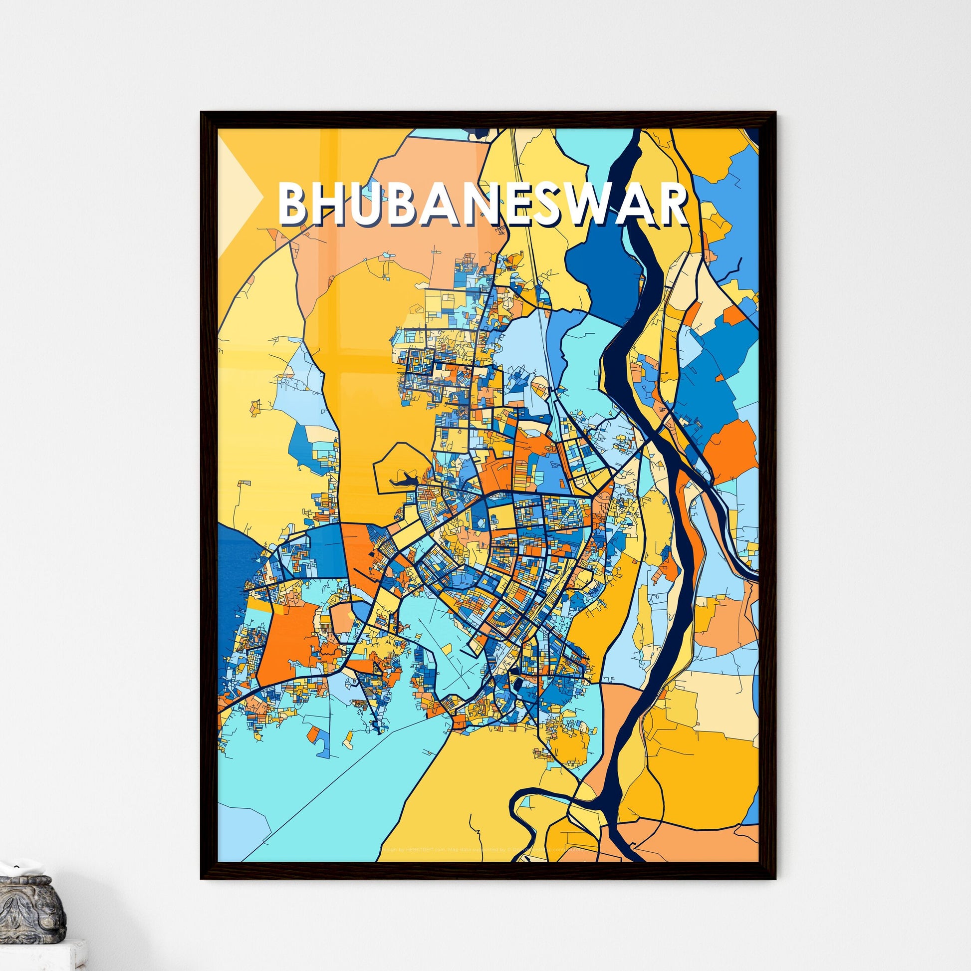 BHUBANESWAR INDIA Vibrant Colorful Art Map Poster Blue Orange