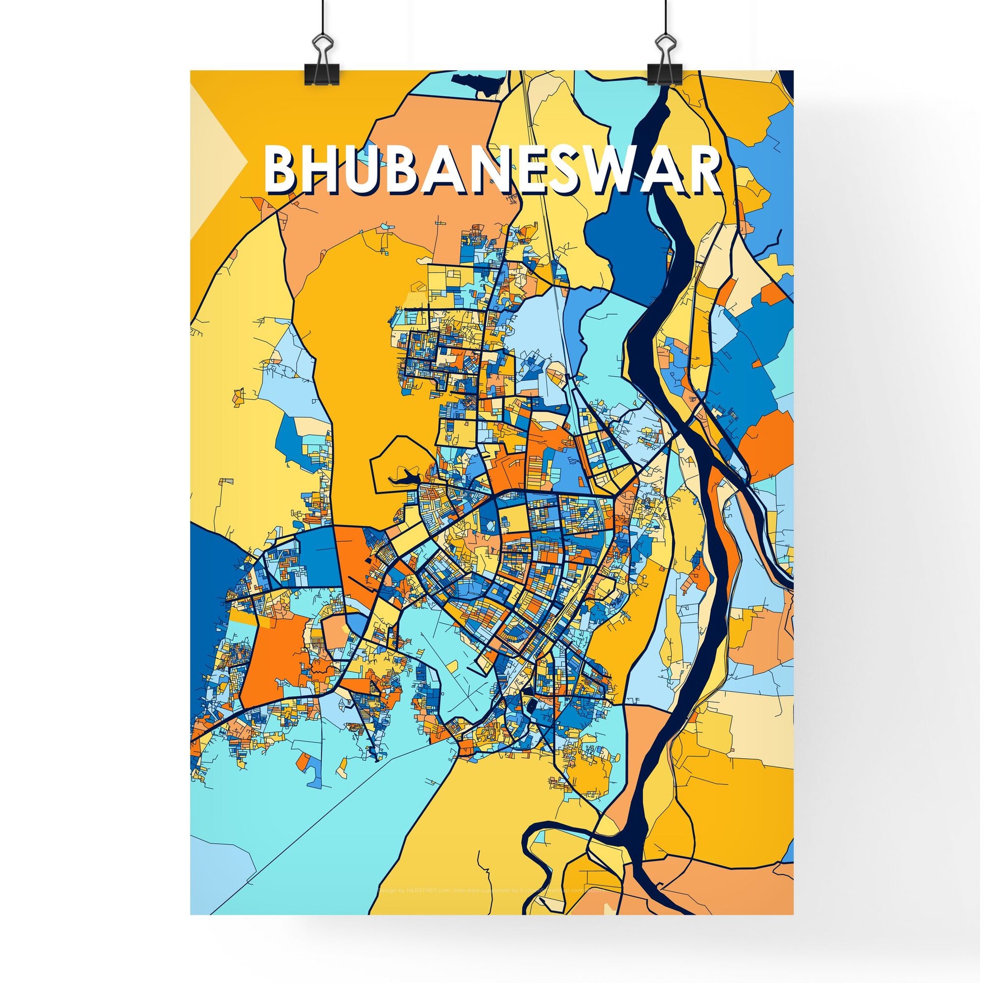 BHUBANESWAR INDIA Vibrant Colorful Art Map Poster Blue Orange