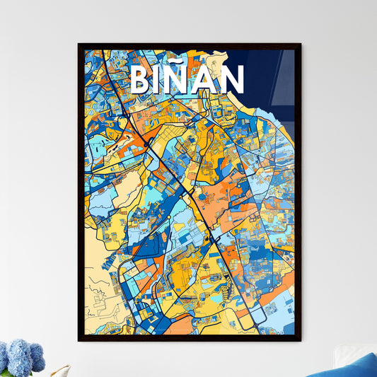 BIÑAN PHILIPPINES Vibrant Colorful Art Map Poster Blue Orange