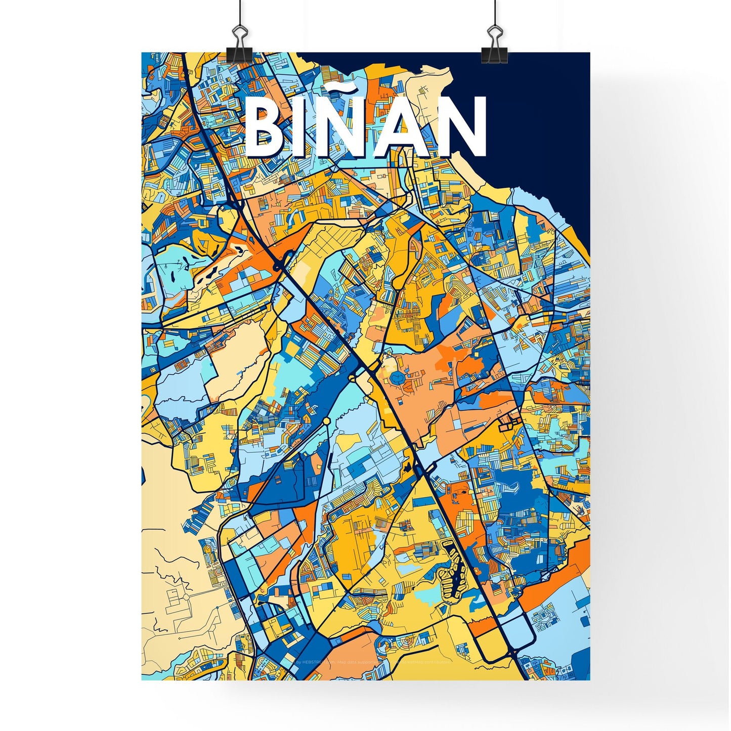 BIÑAN PHILIPPINES Vibrant Colorful Art Map Poster Blue Orange