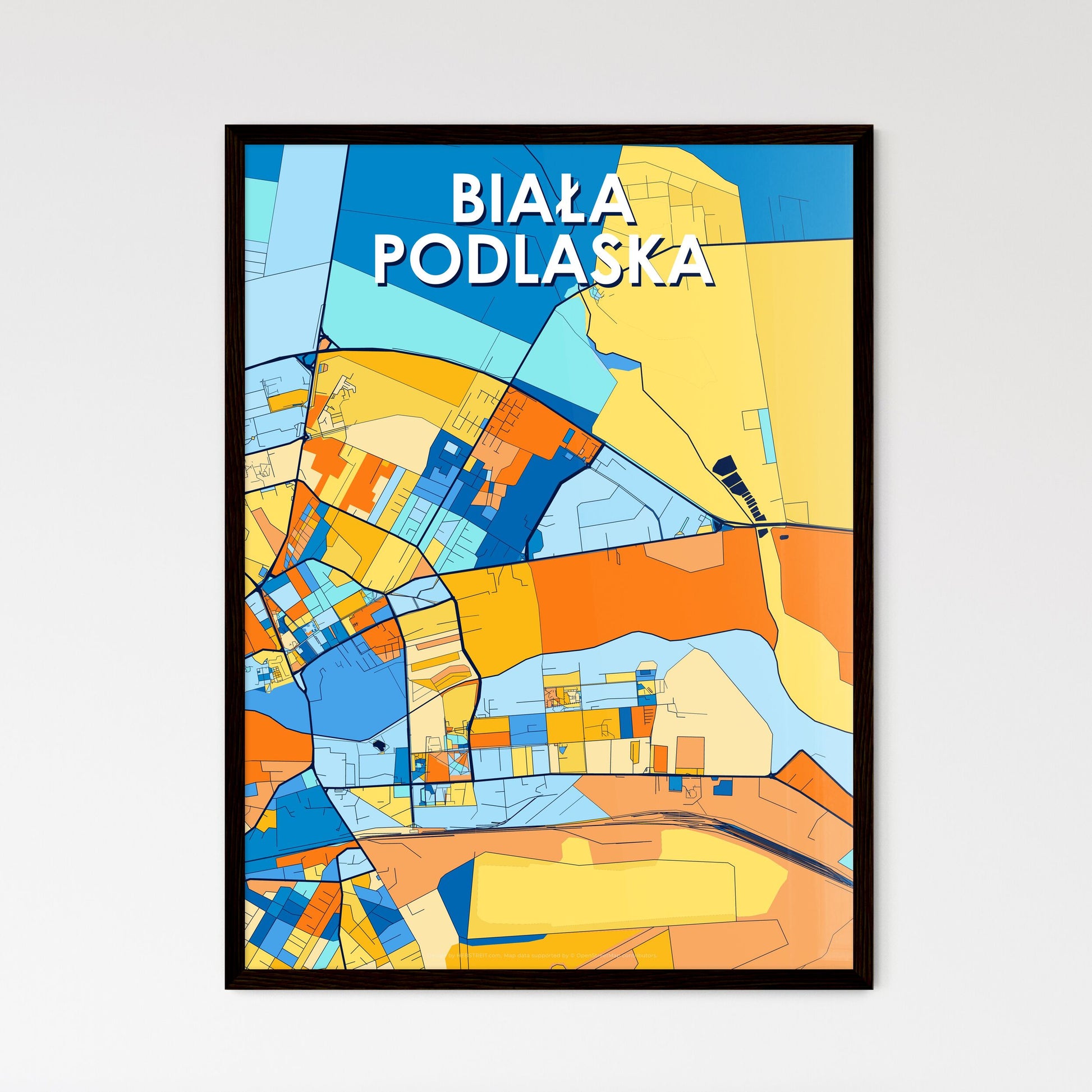 BIAŁA PODLASKA POLAND Vibrant Colorful Art Map Poster Blue Orange