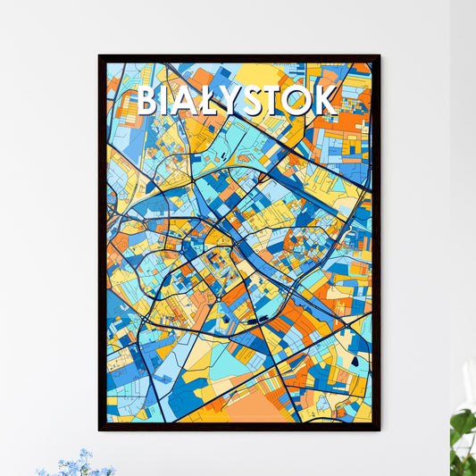 BIAŁYSTOK POLAND Vibrant Colorful Art Map Poster Blue Orange