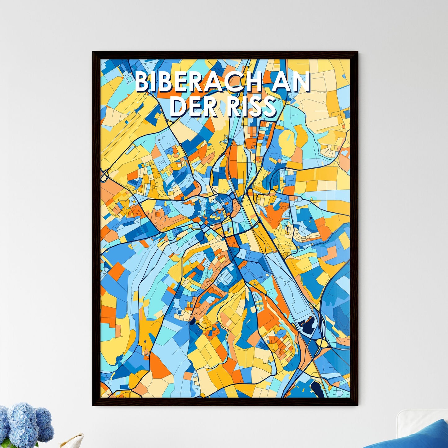 BIBERACH AN DER RISS GERMANY Vibrant Colorful Art Map Poster Blue Orange