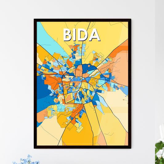 BIDA NIGERIA Vibrant Colorful Art Map Poster Blue Orange