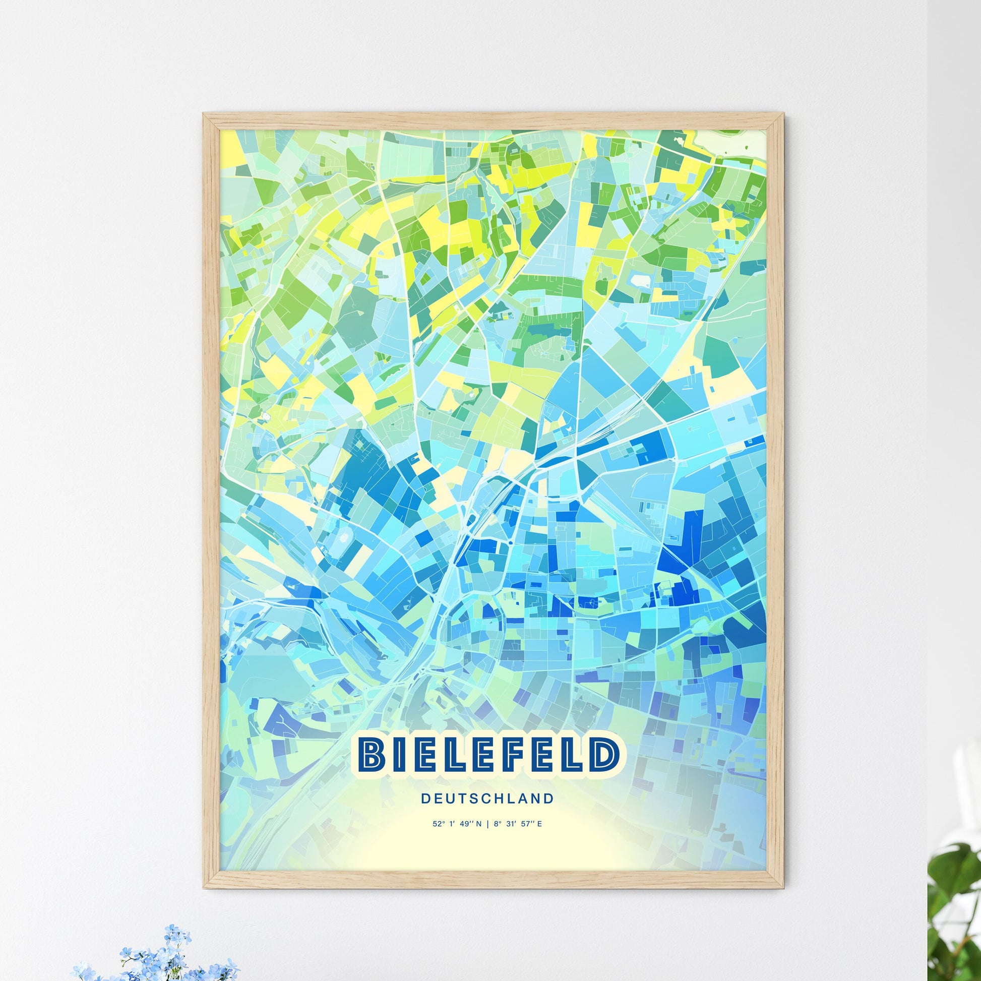 Colorful Bielefeld Germany Fine Art Map Cool Blue