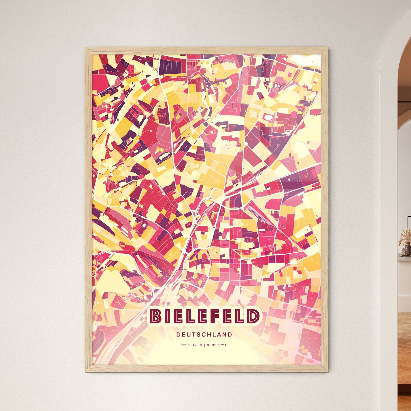 Colorful Bielefeld Germany Fine Art Map Hot Red