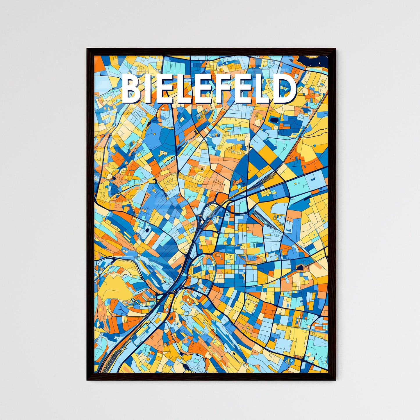 BIELEFELD GERMANY Vibrant Colorful Art Map Poster Blue Orange