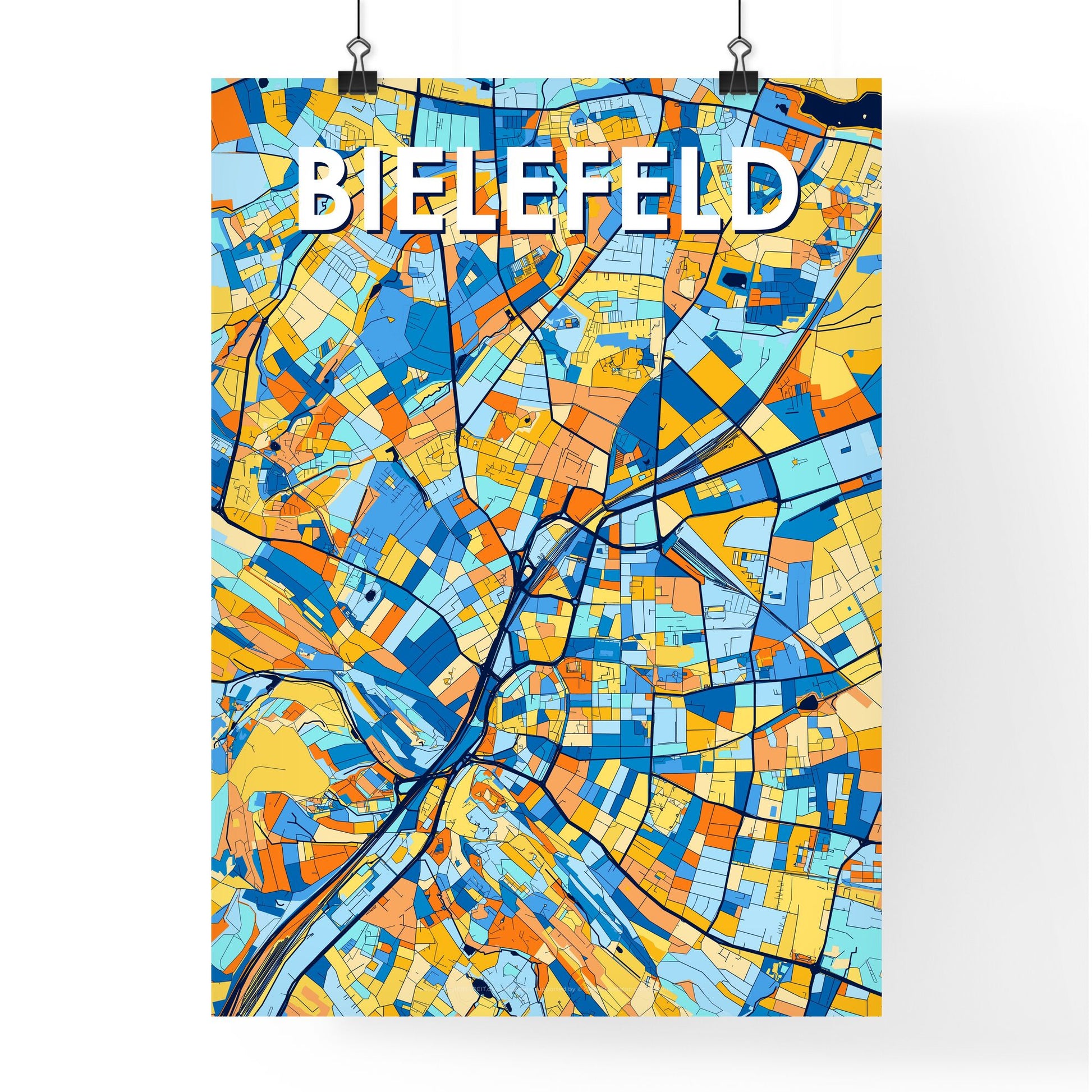 BIELEFELD GERMANY Vibrant Colorful Art Map Poster Blue Orange