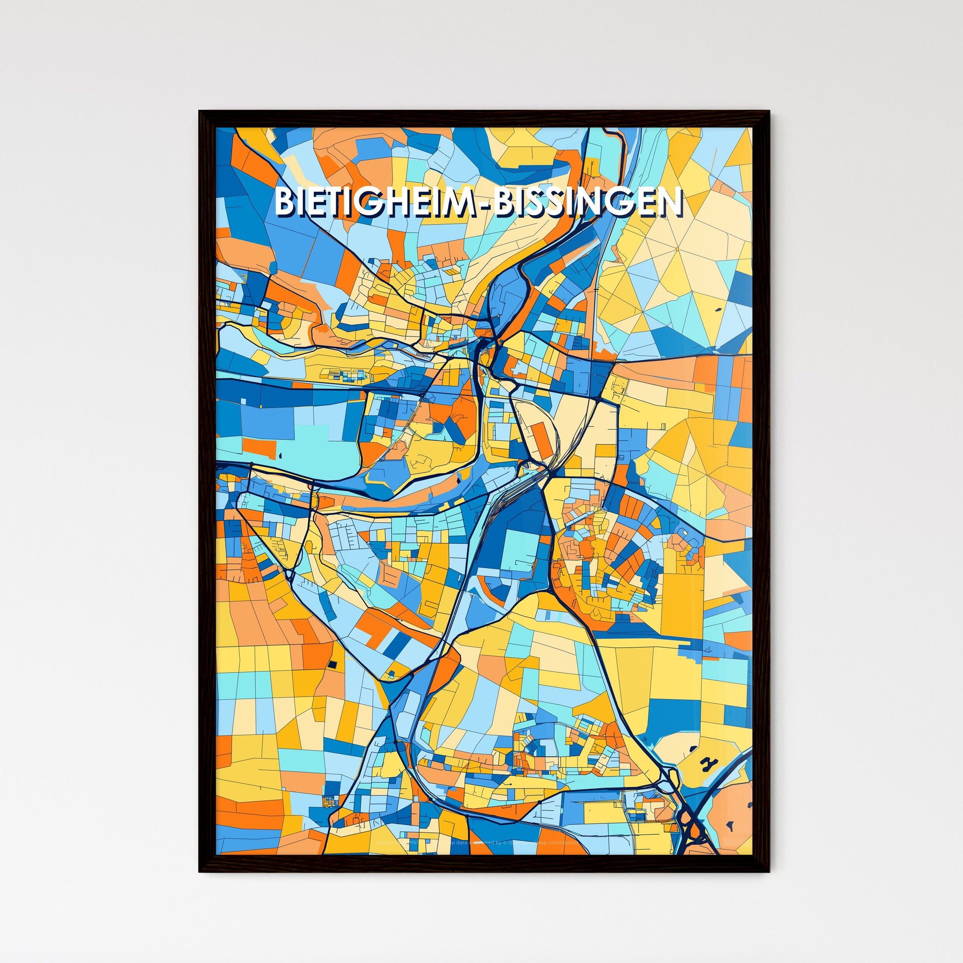 BIETIGHEIM-BISSINGEN GERMANY Vibrant Colorful Art Map Poster Blue Orange