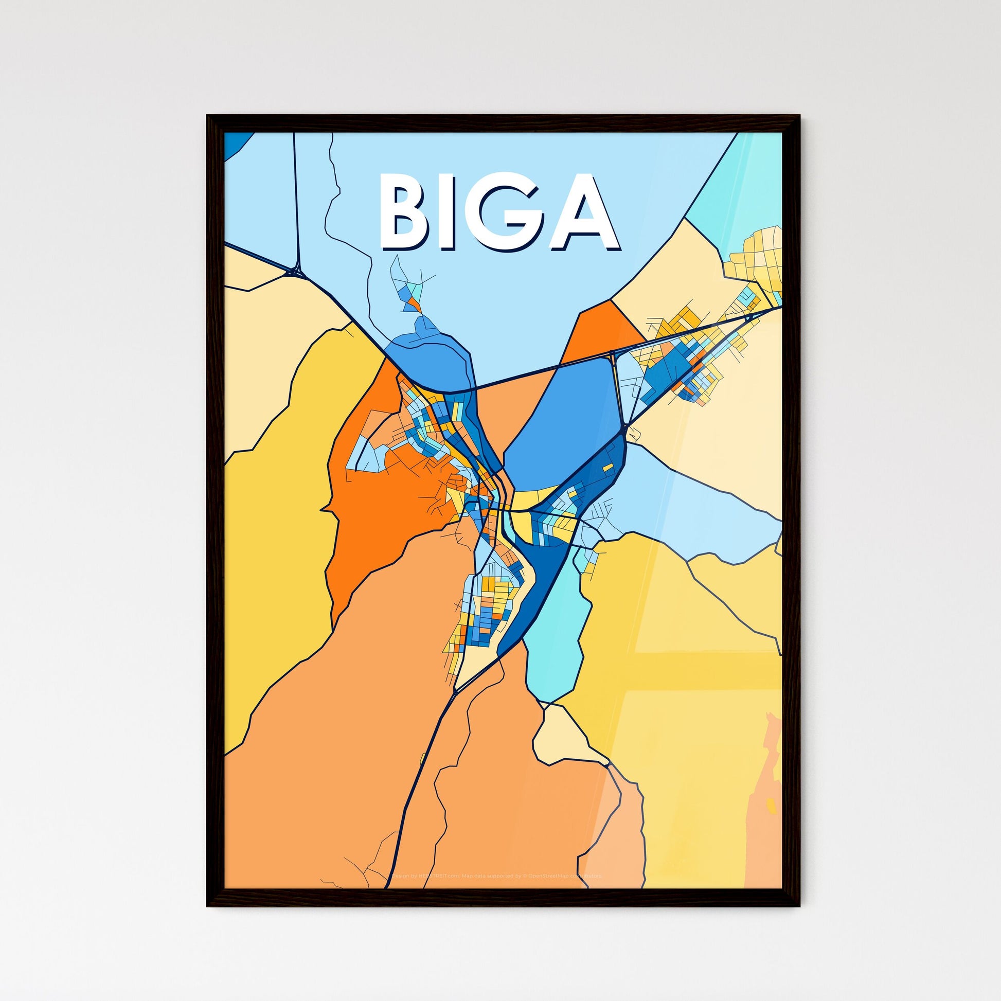 BIGA TURKEY Vibrant Colorful Art Map Poster Blue Orange