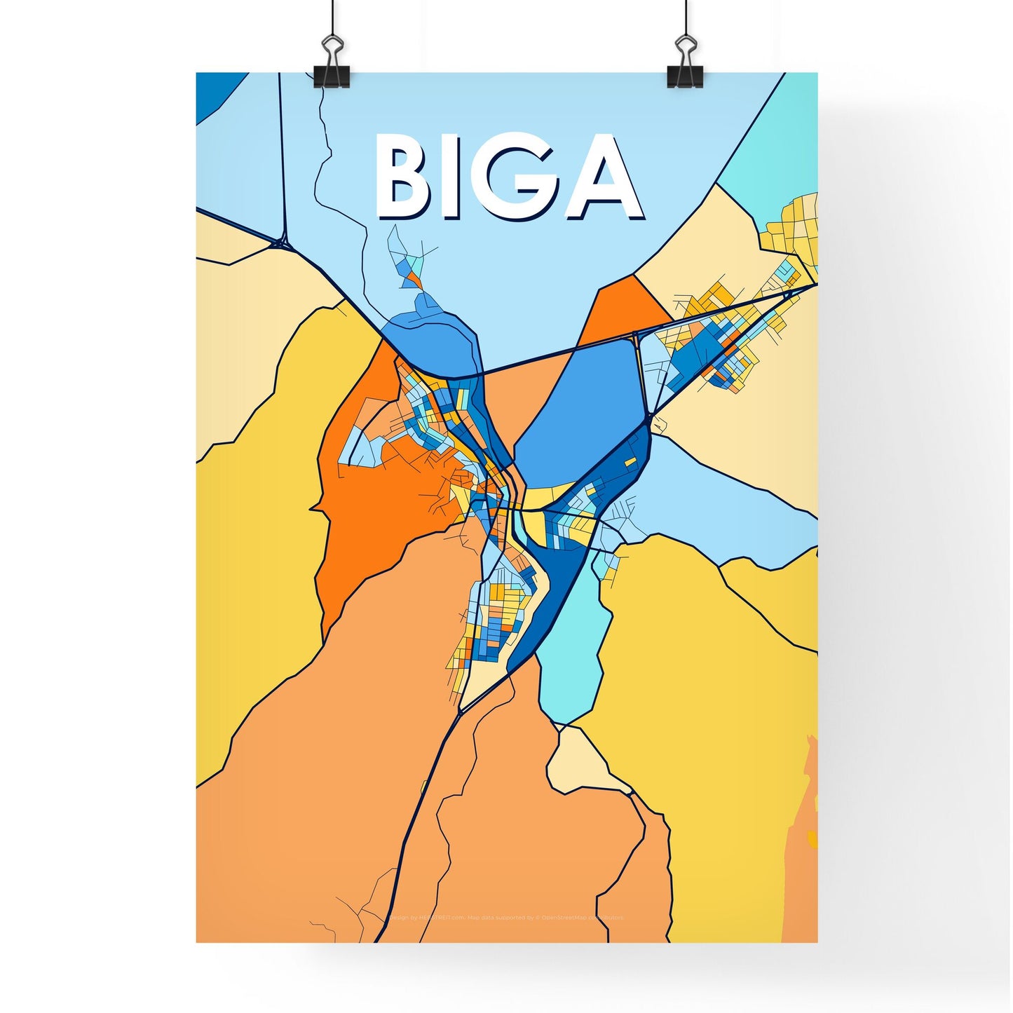 BIGA TURKEY Vibrant Colorful Art Map Poster Blue Orange