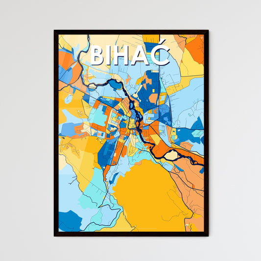 BIHAĆ BOSNIA AND HERZEGOVINA Vibrant Colorful Art Map Poster Blue Orange