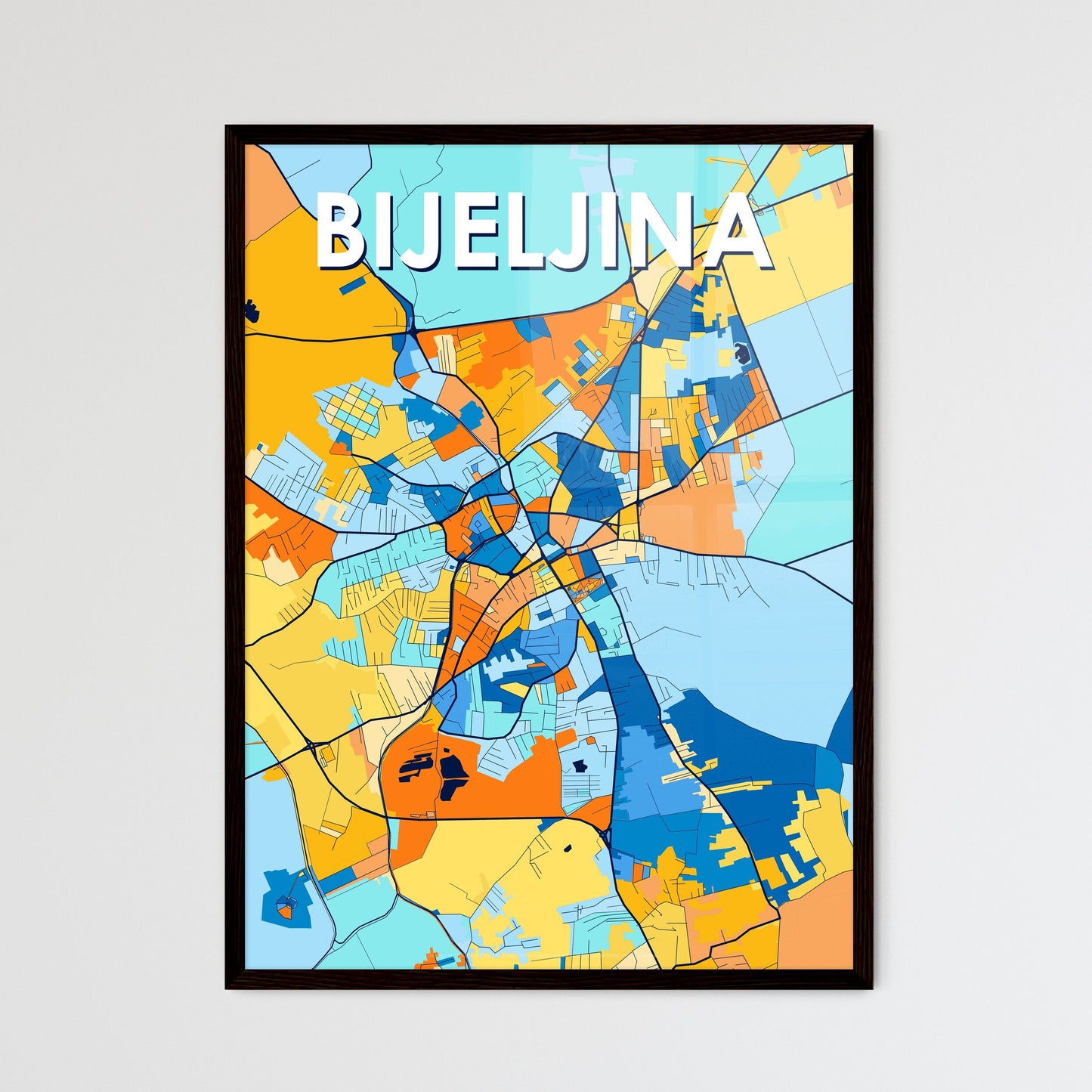 BIJELJINA BOSNIA AND HERZEGOVINA Vibrant Colorful Art Map Poster Blue Orange