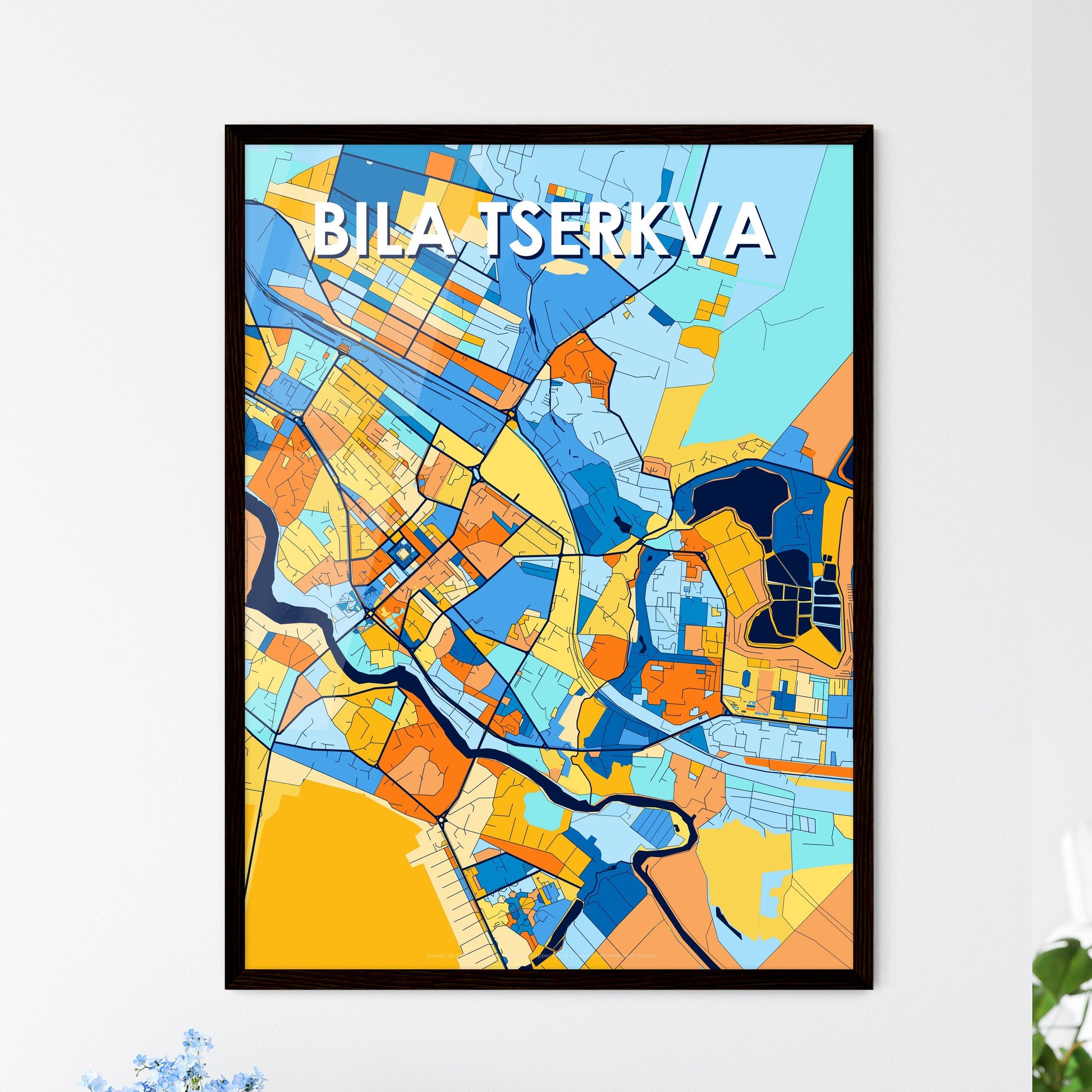 BILA TSERKVA UKRAINE Vibrant Colorful Art Map Poster Blue Orange